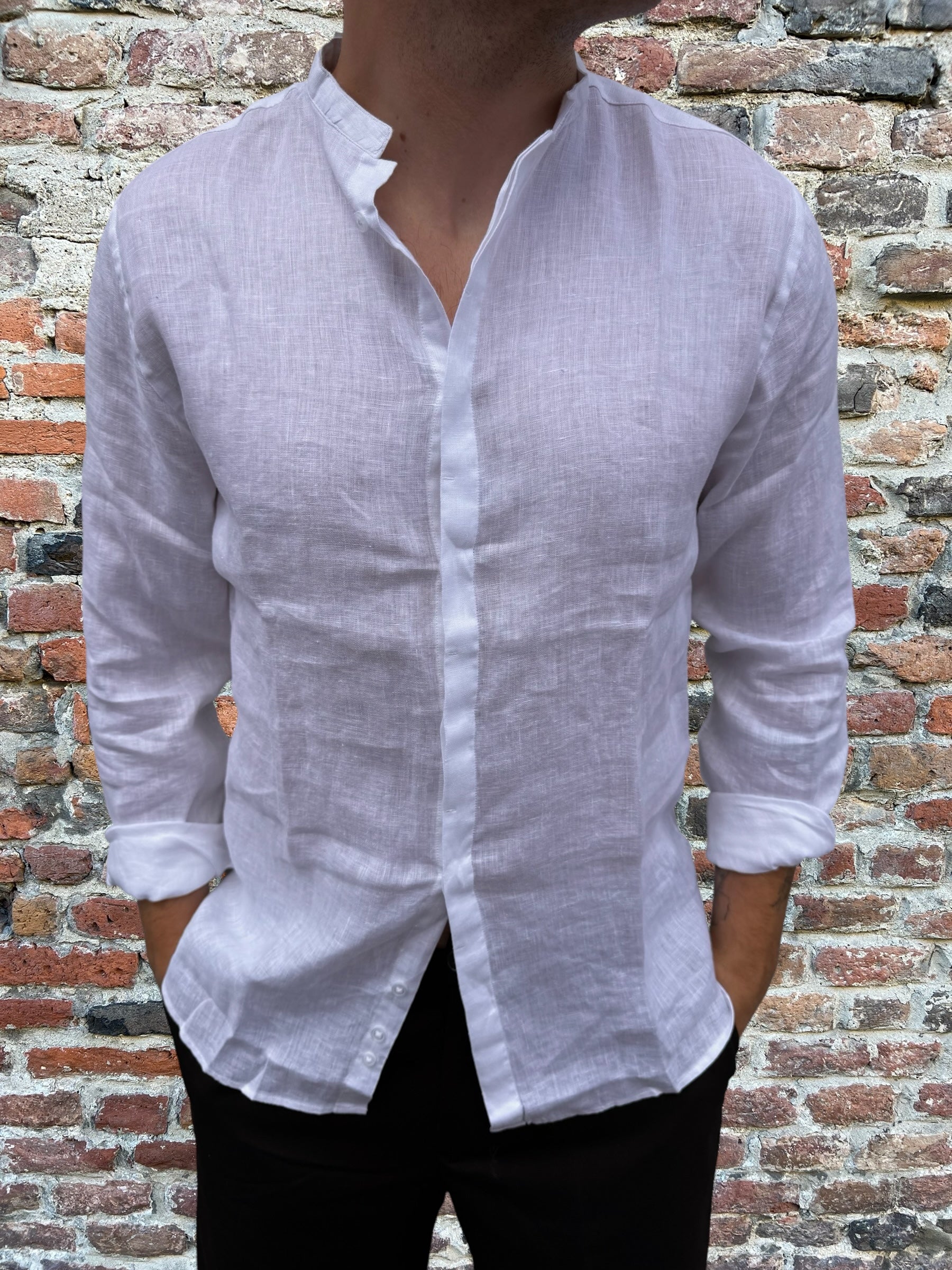 Camicia Berna Lino Coreana Bianca 200 (11926327918932)