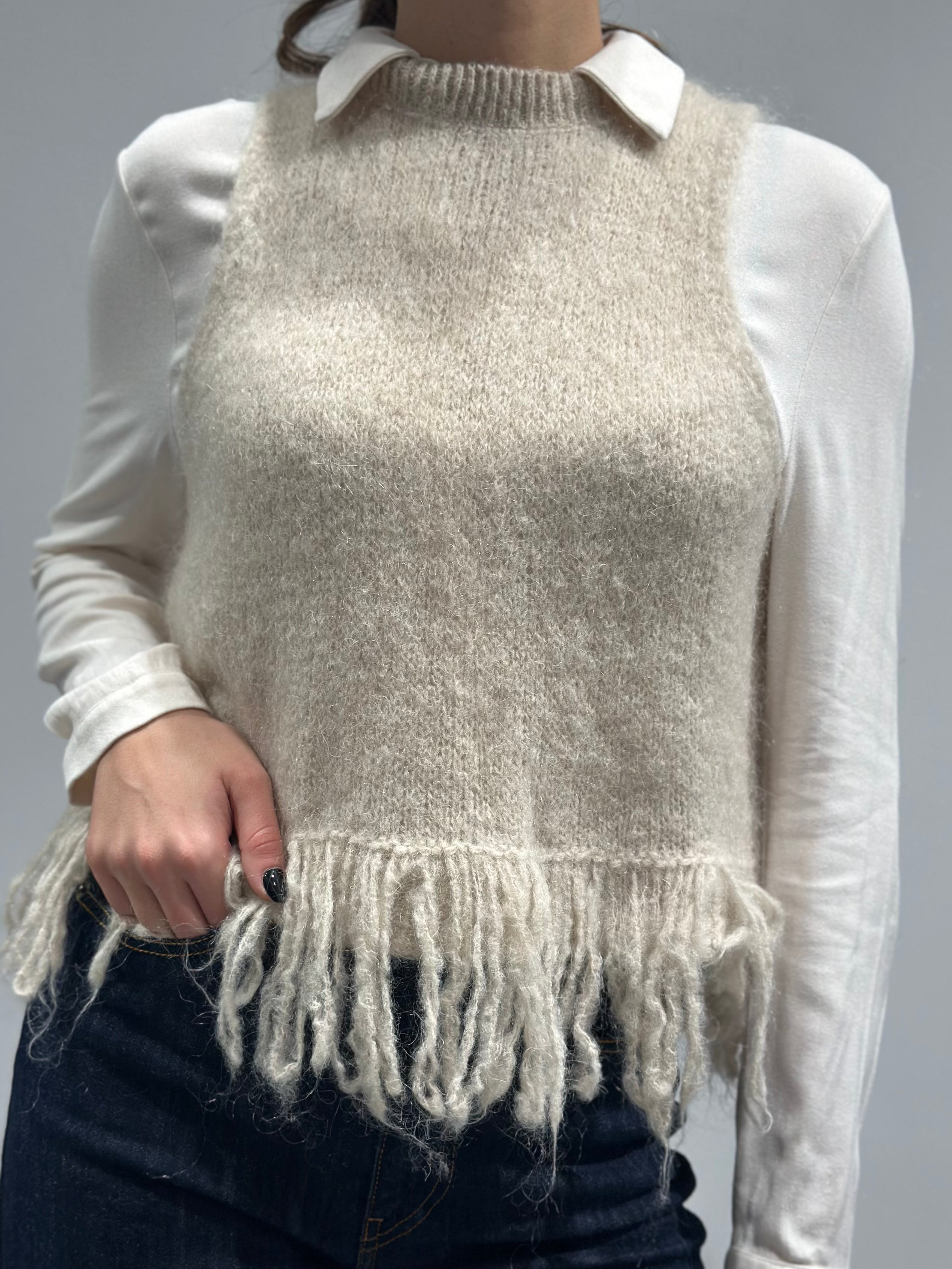 Gilet Lokita Frange Beige