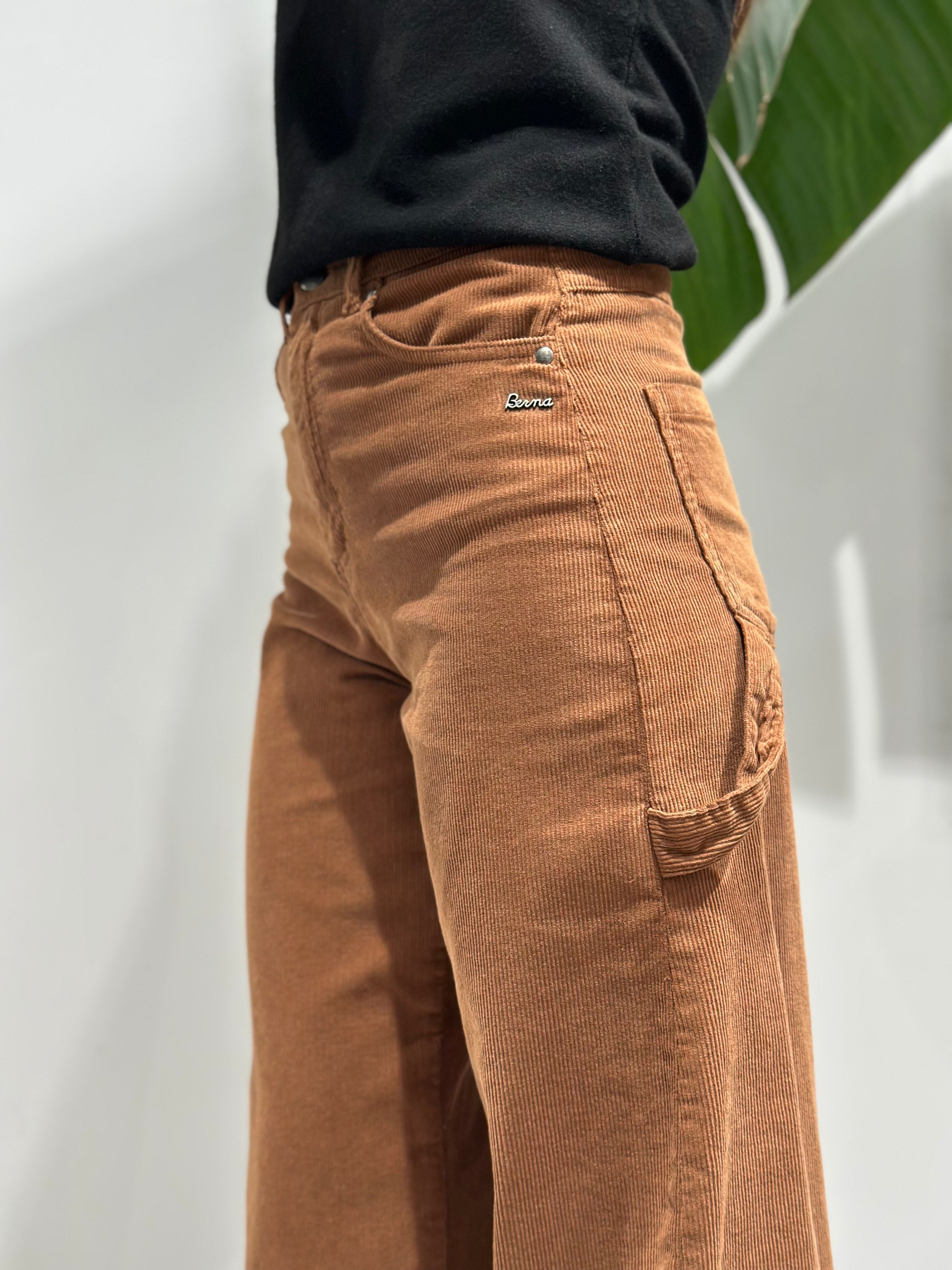 Pantalone Berna Fibbie Velluto Cognac