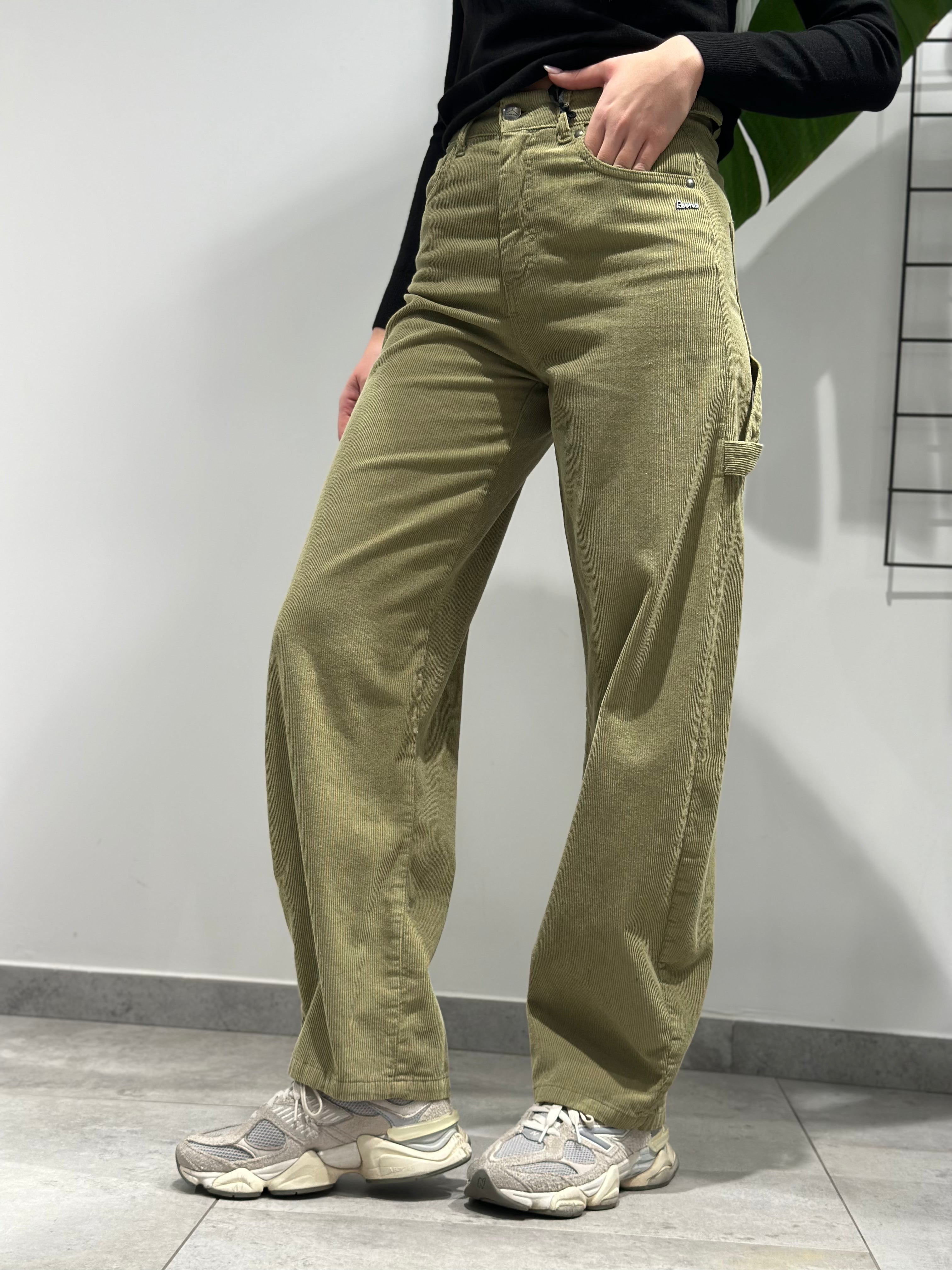 Pantalone Berna Fibbie Velluto Avocado