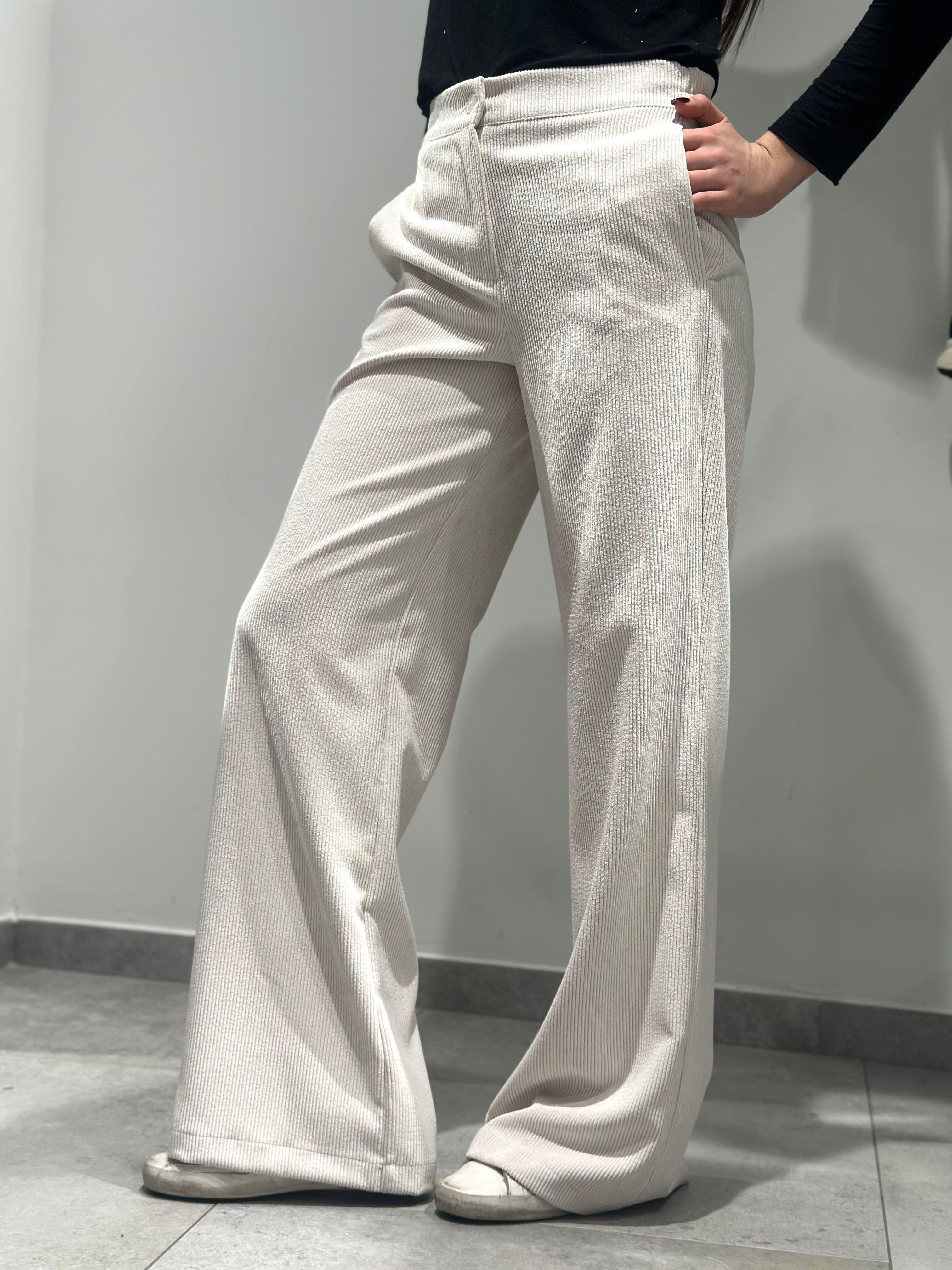 Pantalone Lokita Velluto Avorio