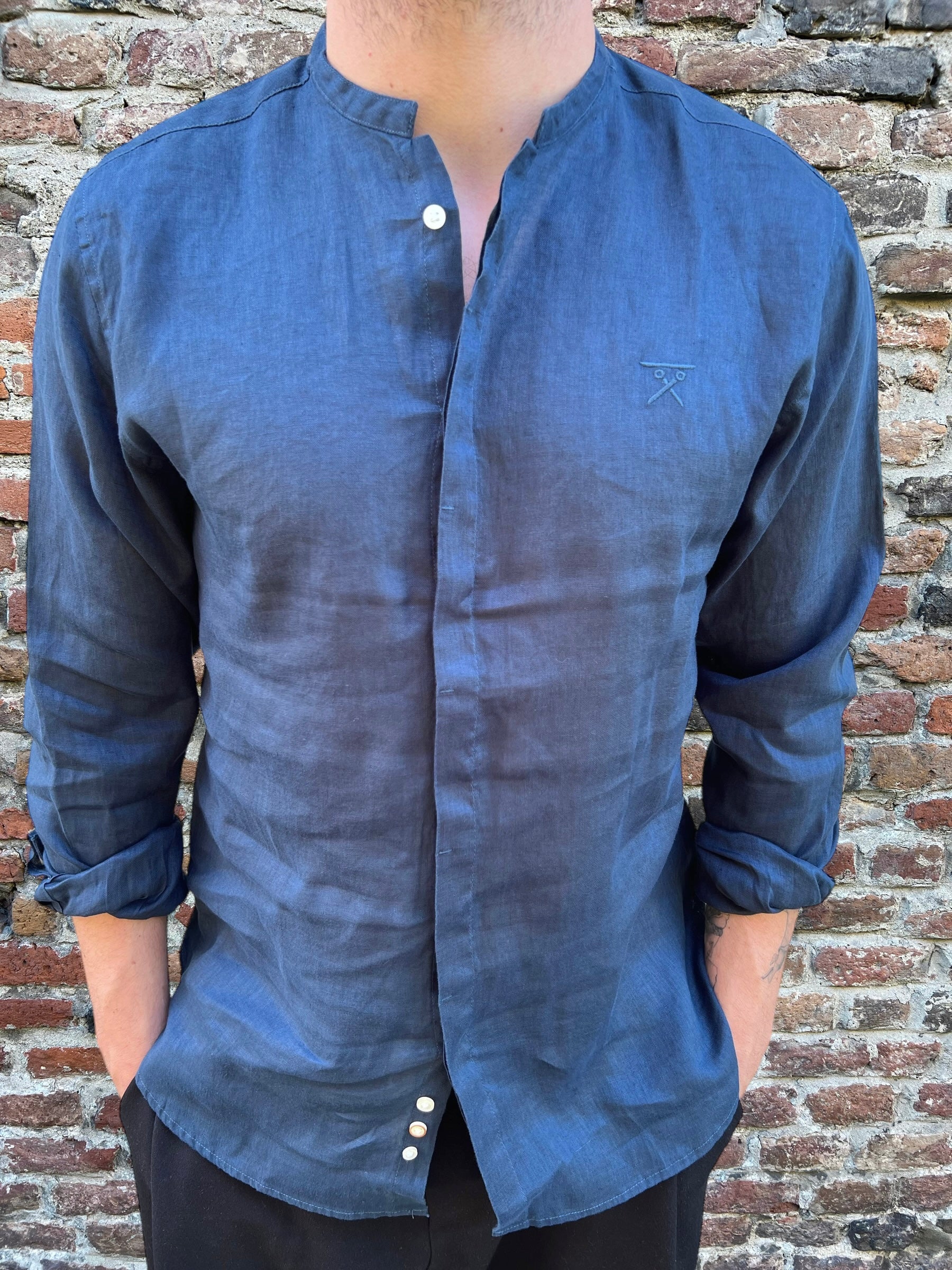Camicia Berna Coreana Lino Cobalto 113 (8424443806036)