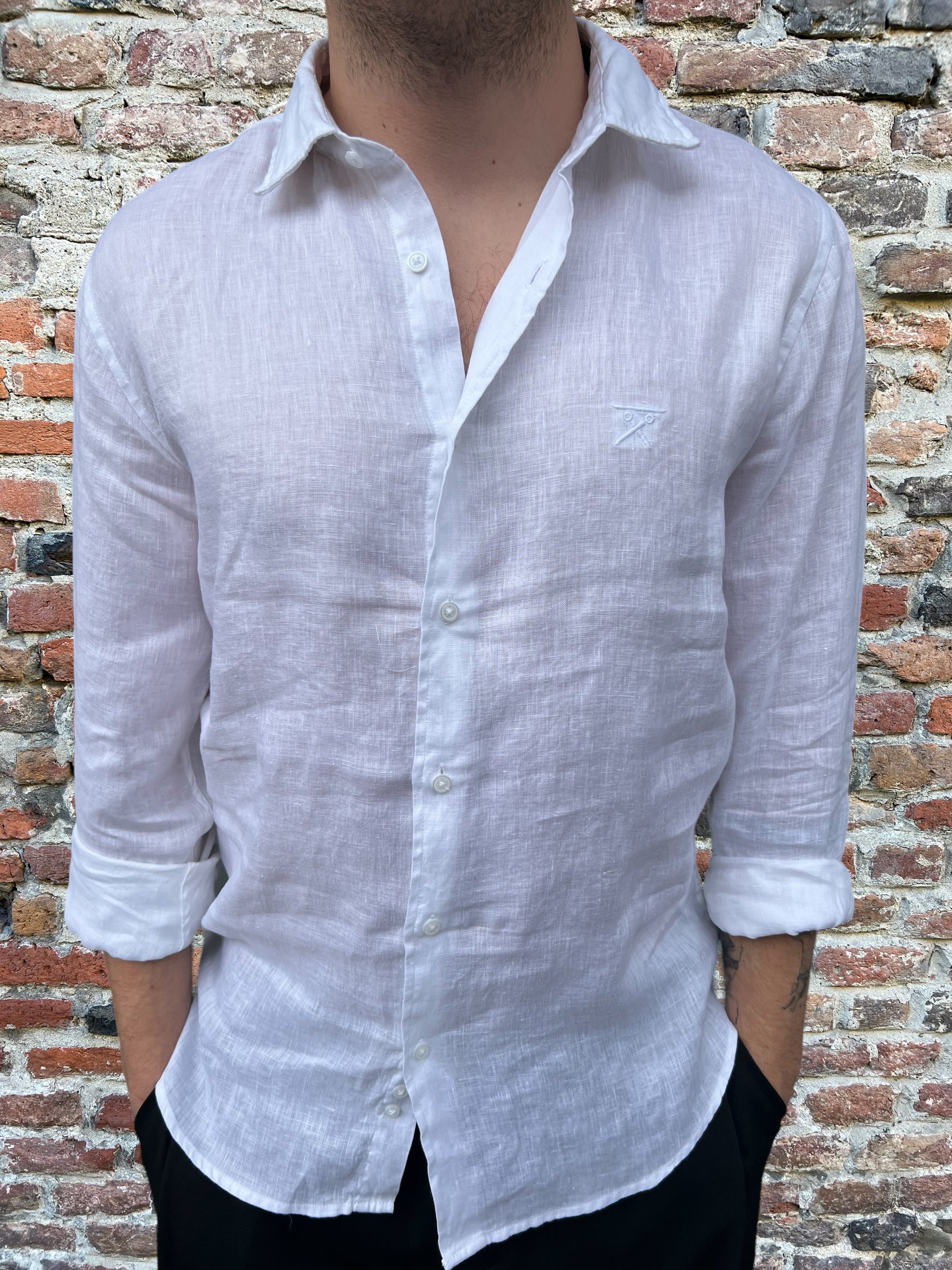 Camicia Berna Lino Bianca 081 (8374338912596)