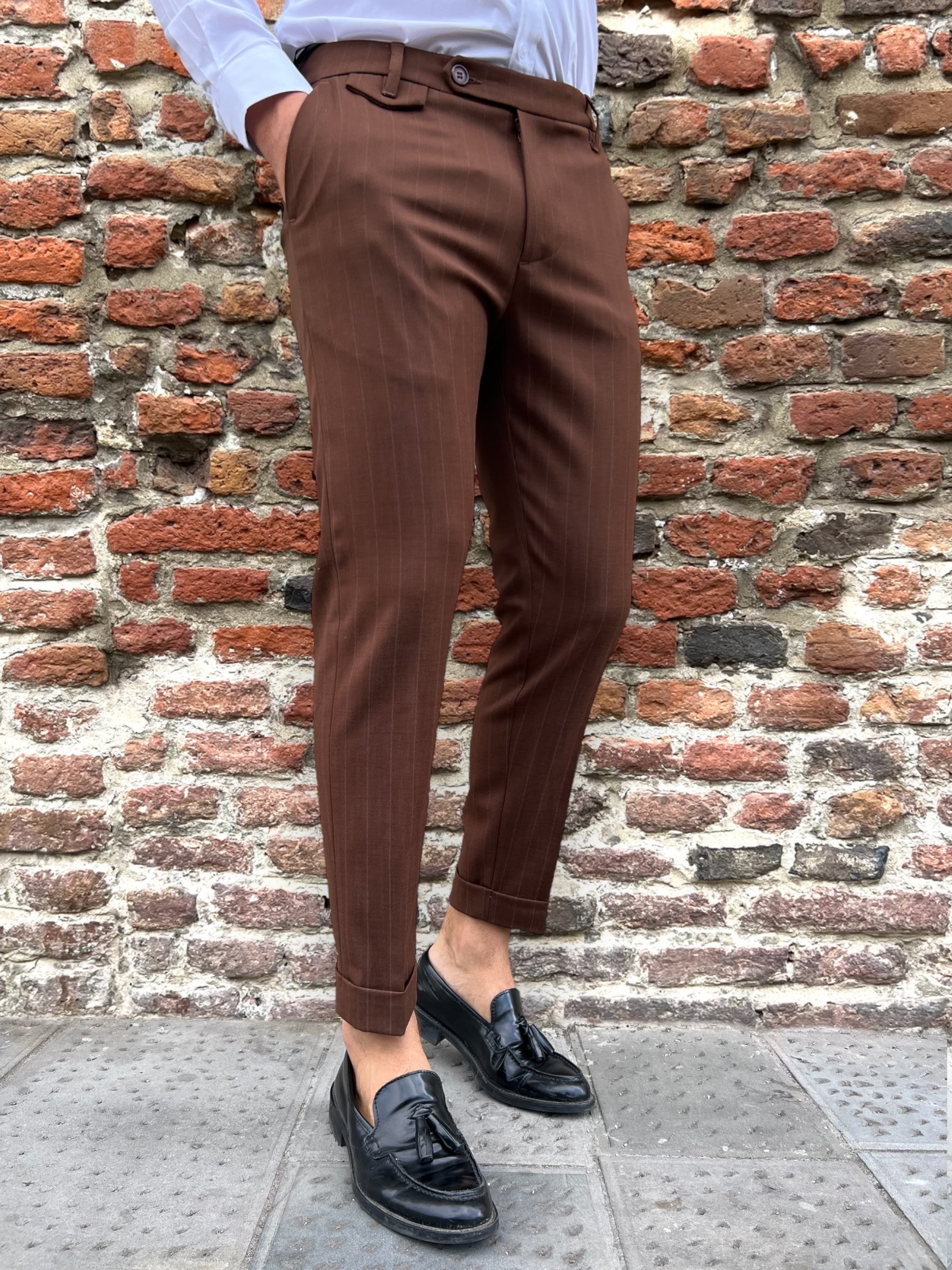 Pantalone Why Not Brand Gessato Marrone (8544092914004)