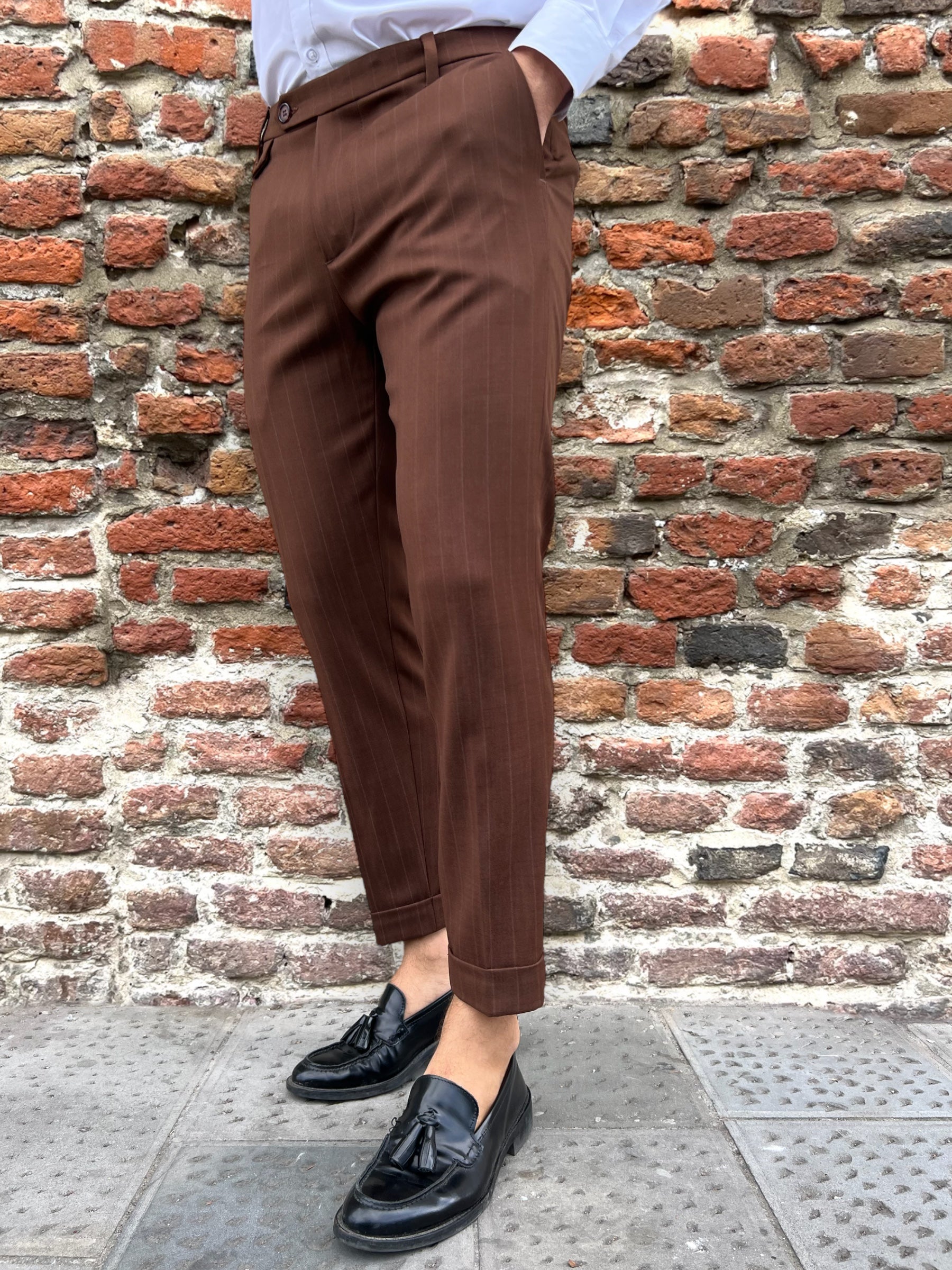 Pantalone Why Not Brand Gessato Marrone (8544092914004)