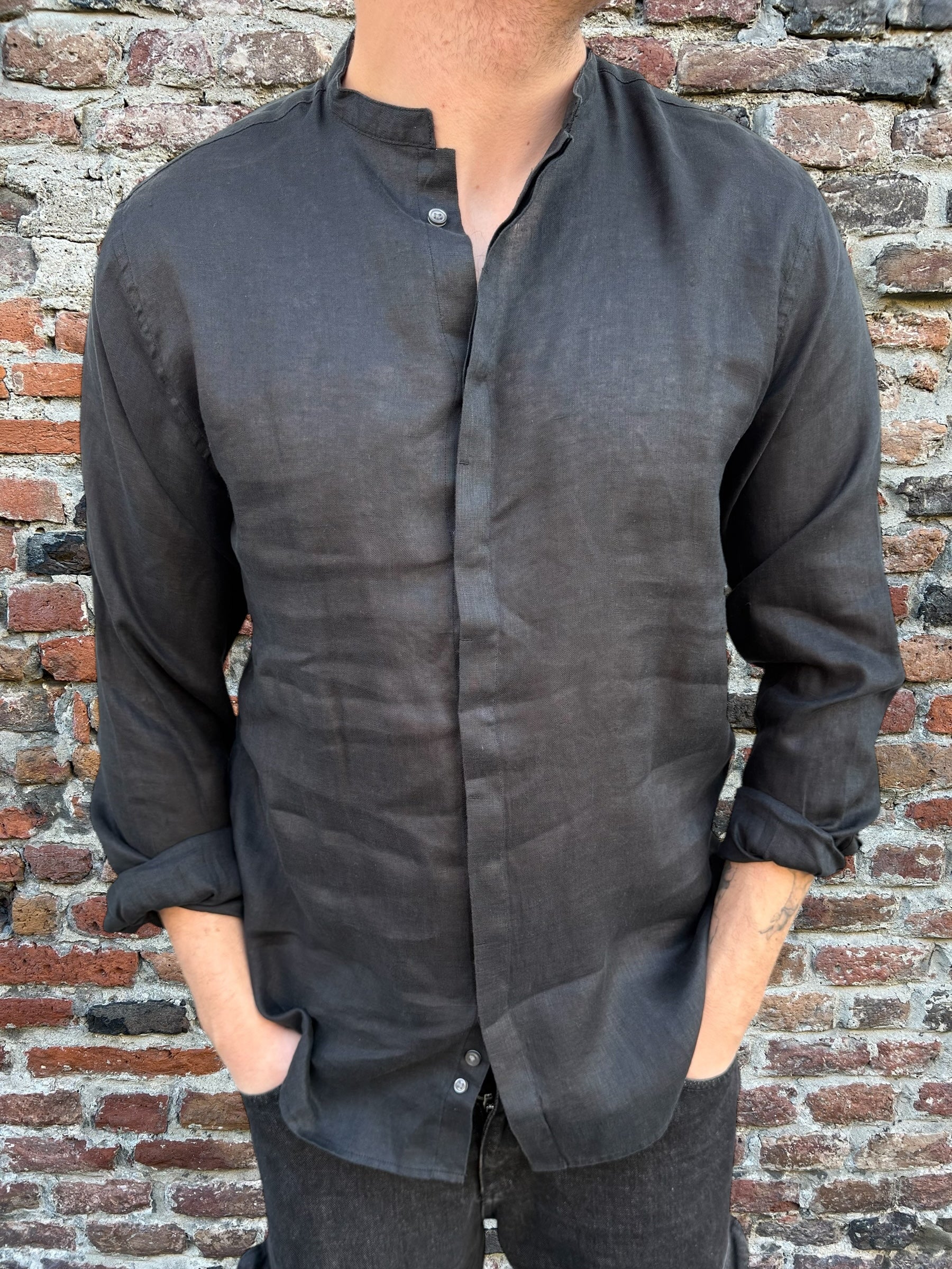 Camicia Berna Lino Coreana Nera 200 (11926330310996)