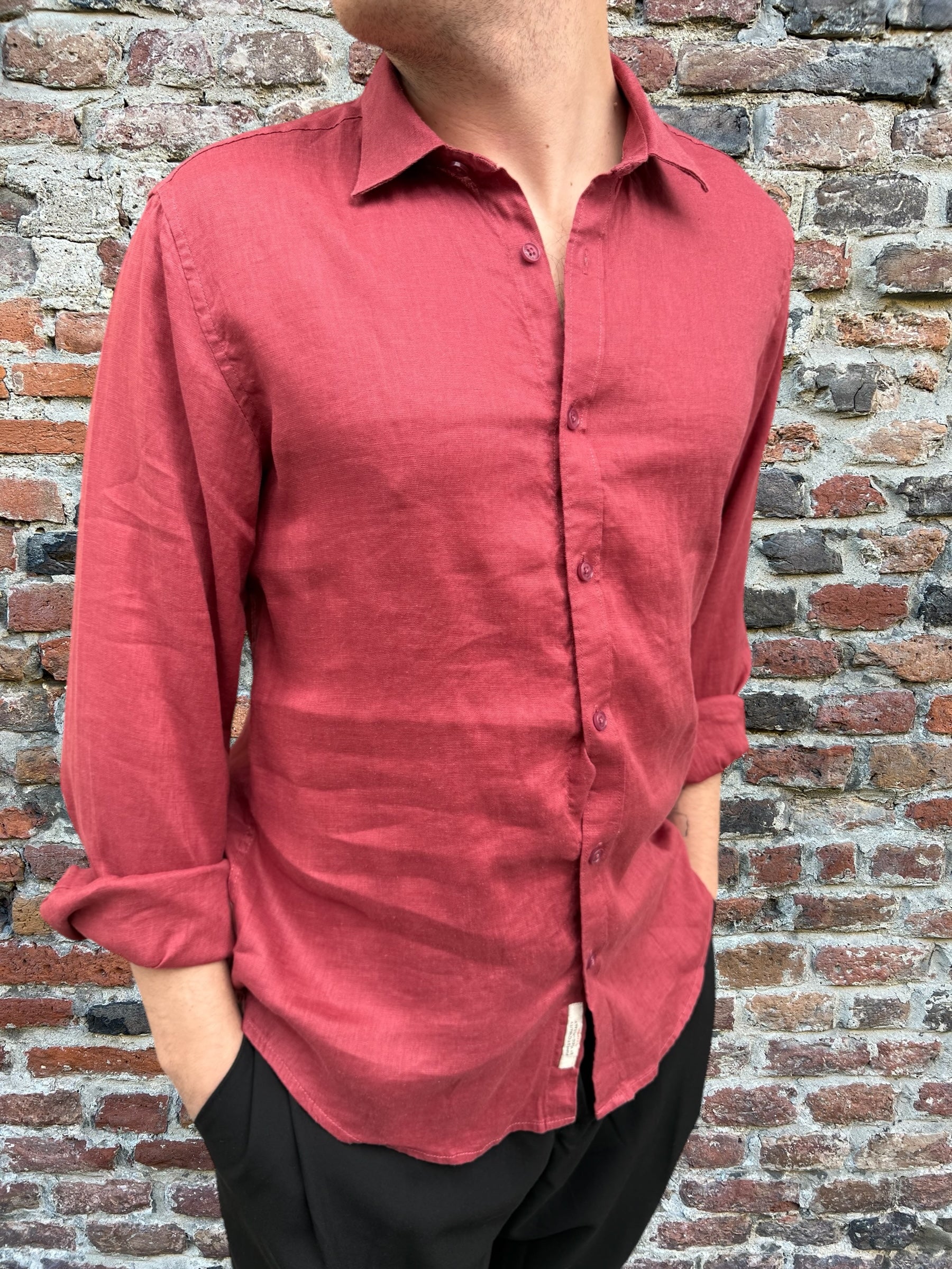 Camicia Gianni Lupo Lino Colletto Francese Rossa 7619 (11945580364116)