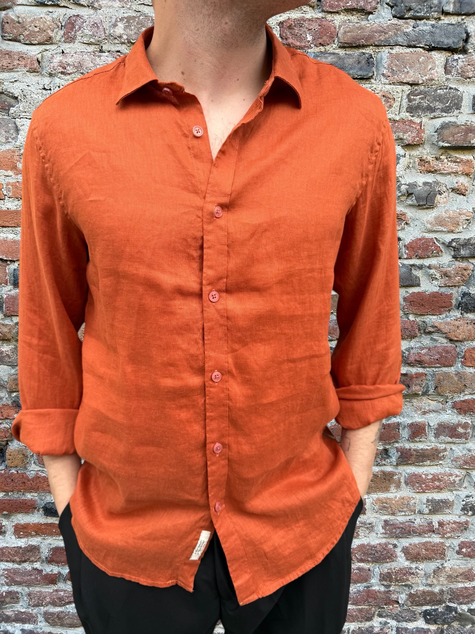 Camicia Gianni Lupo Lino Colletto Francese Ruggine 7619 (11945584656724)