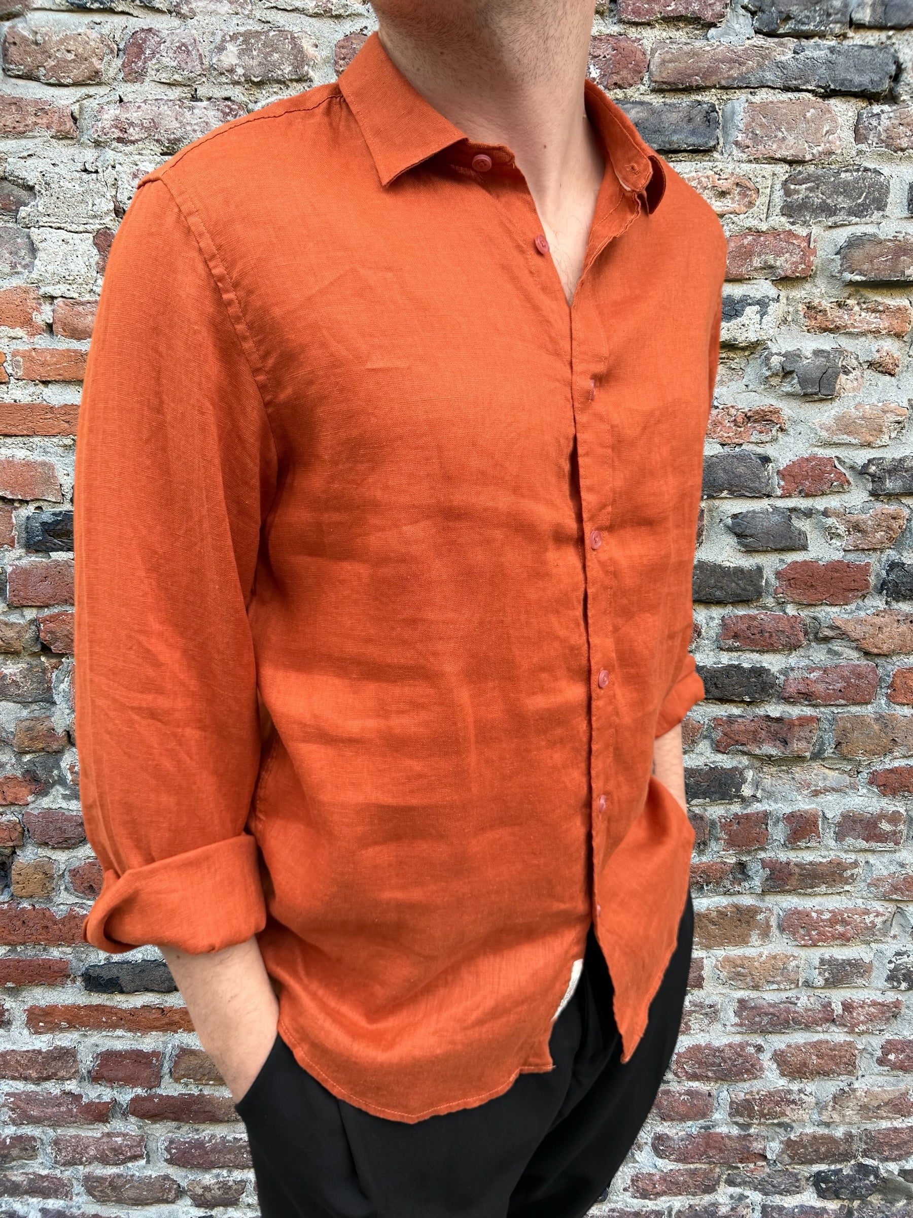 Camicia Gianni Lupo Lino Colletto Francese Ruggine 7619 (11945584656724)