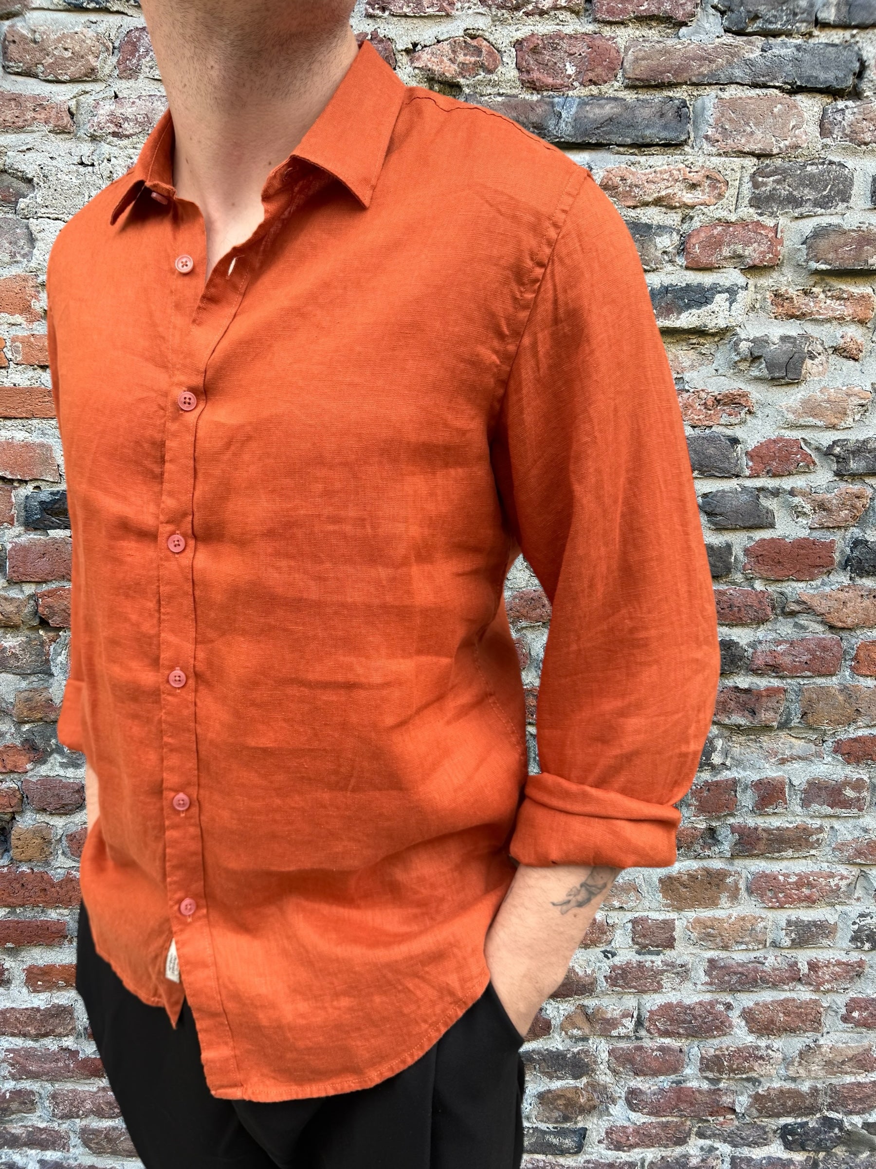 Camicia Gianni Lupo Lino Colletto Francese Ruggine 7619 (11945584656724)