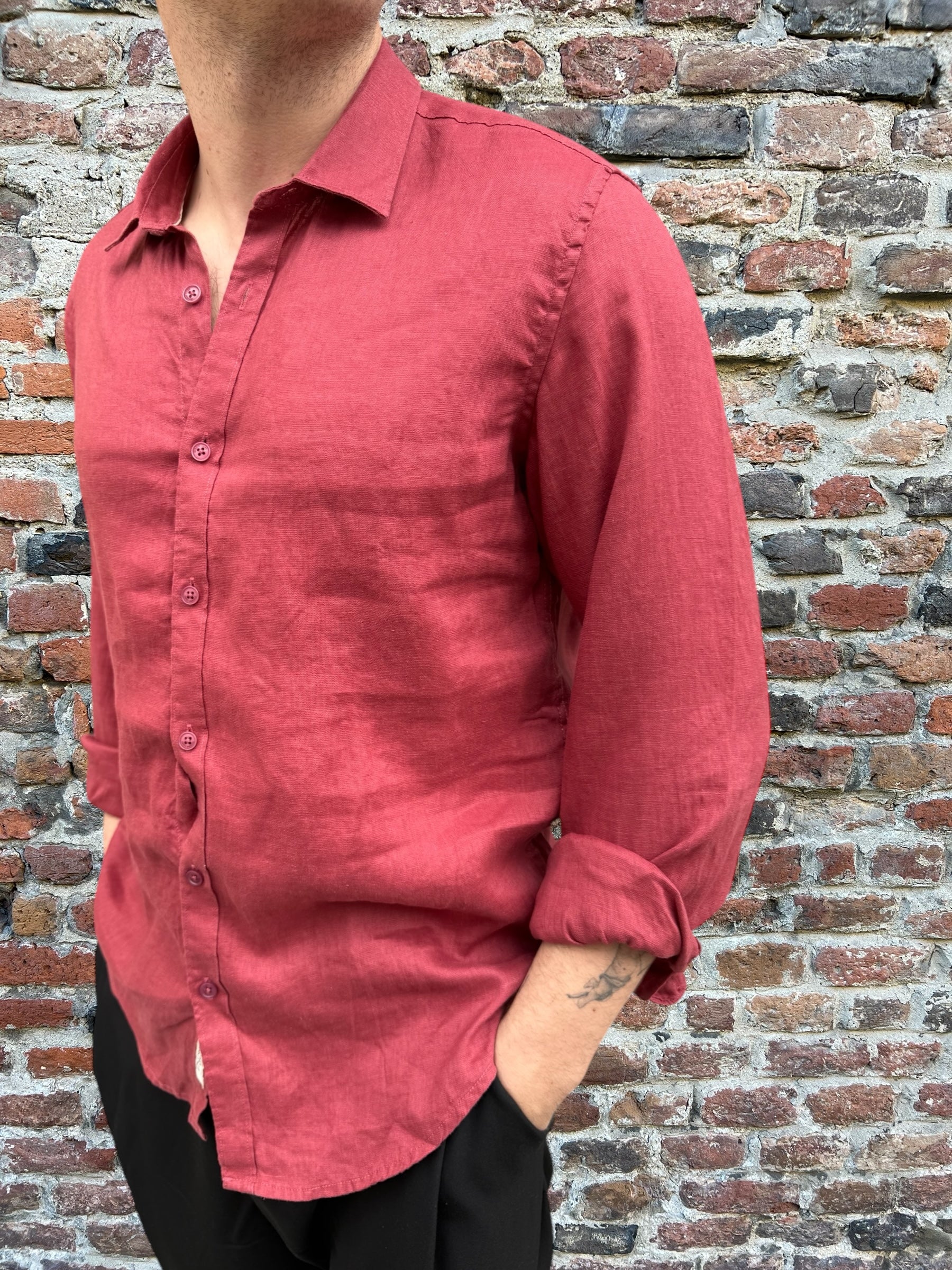 Camicia Gianni Lupo Lino Colletto Francese Rossa 7619 (11945580364116)