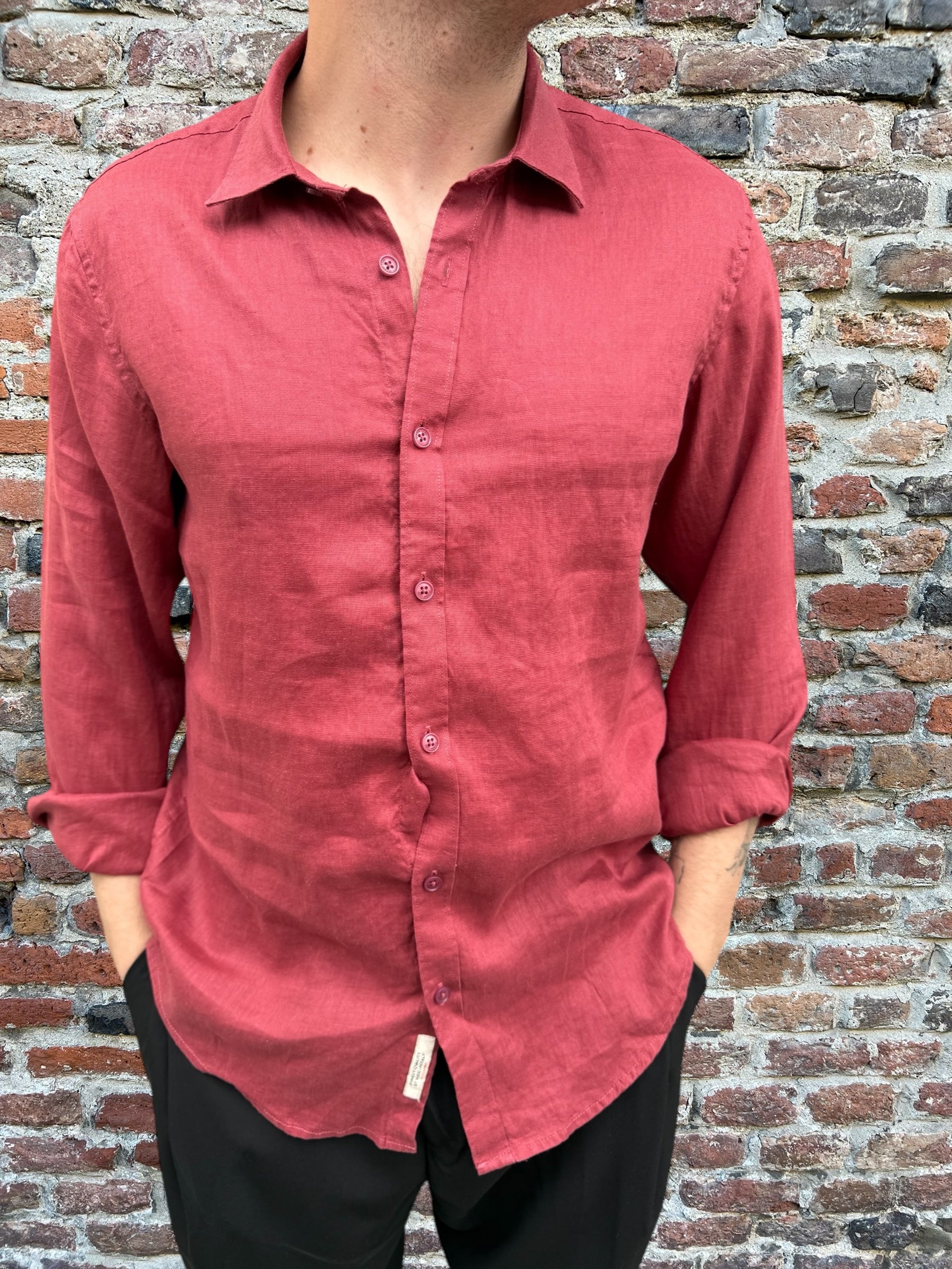 Camicia Gianni Lupo Lino Colletto Francese Rossa 7619 (11945580364116)
