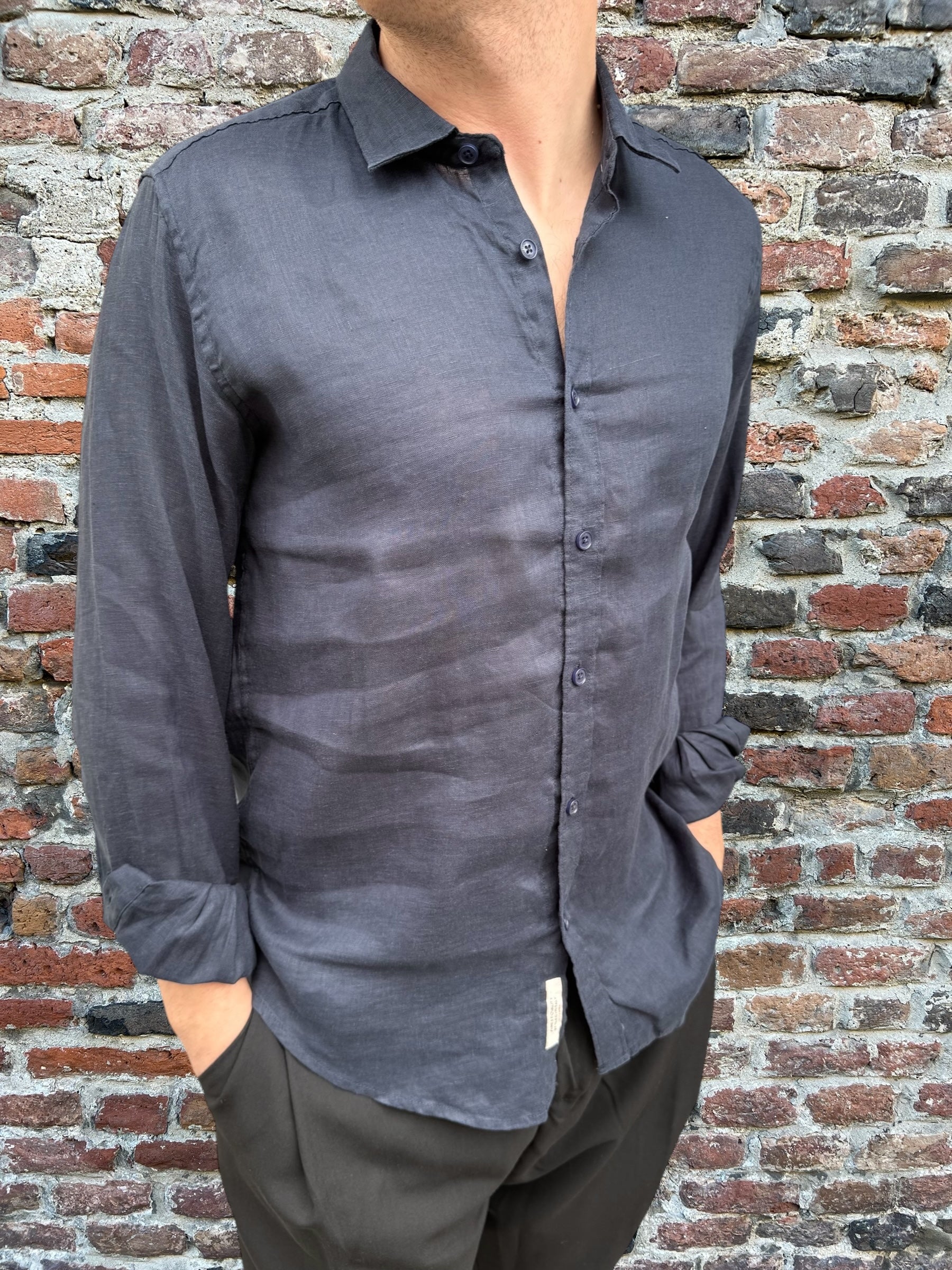 Camicia Gianni Lupo Lino Colletto Francese Blu 7619 (11945582985556)
