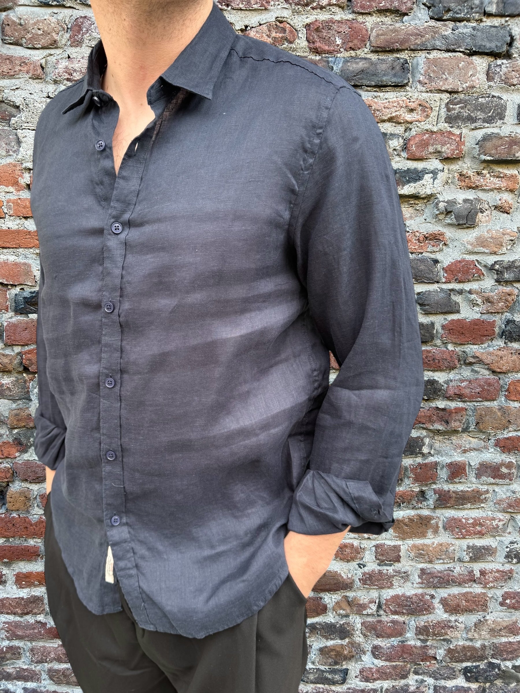 Camicia Gianni Lupo Lino Colletto Francese Blu 7619 (11945582985556)