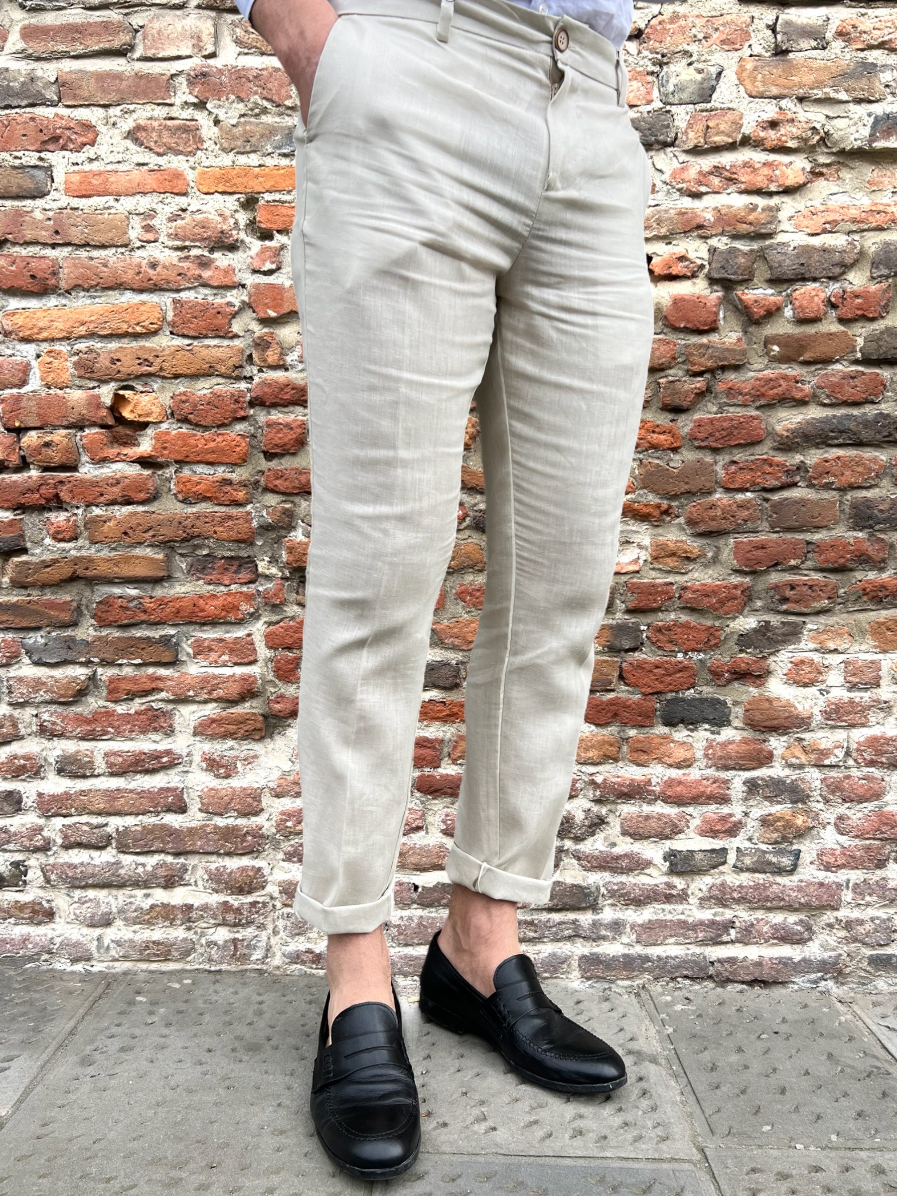 Pantalone Over-d Lino Sabbia P37 (9097928147284)