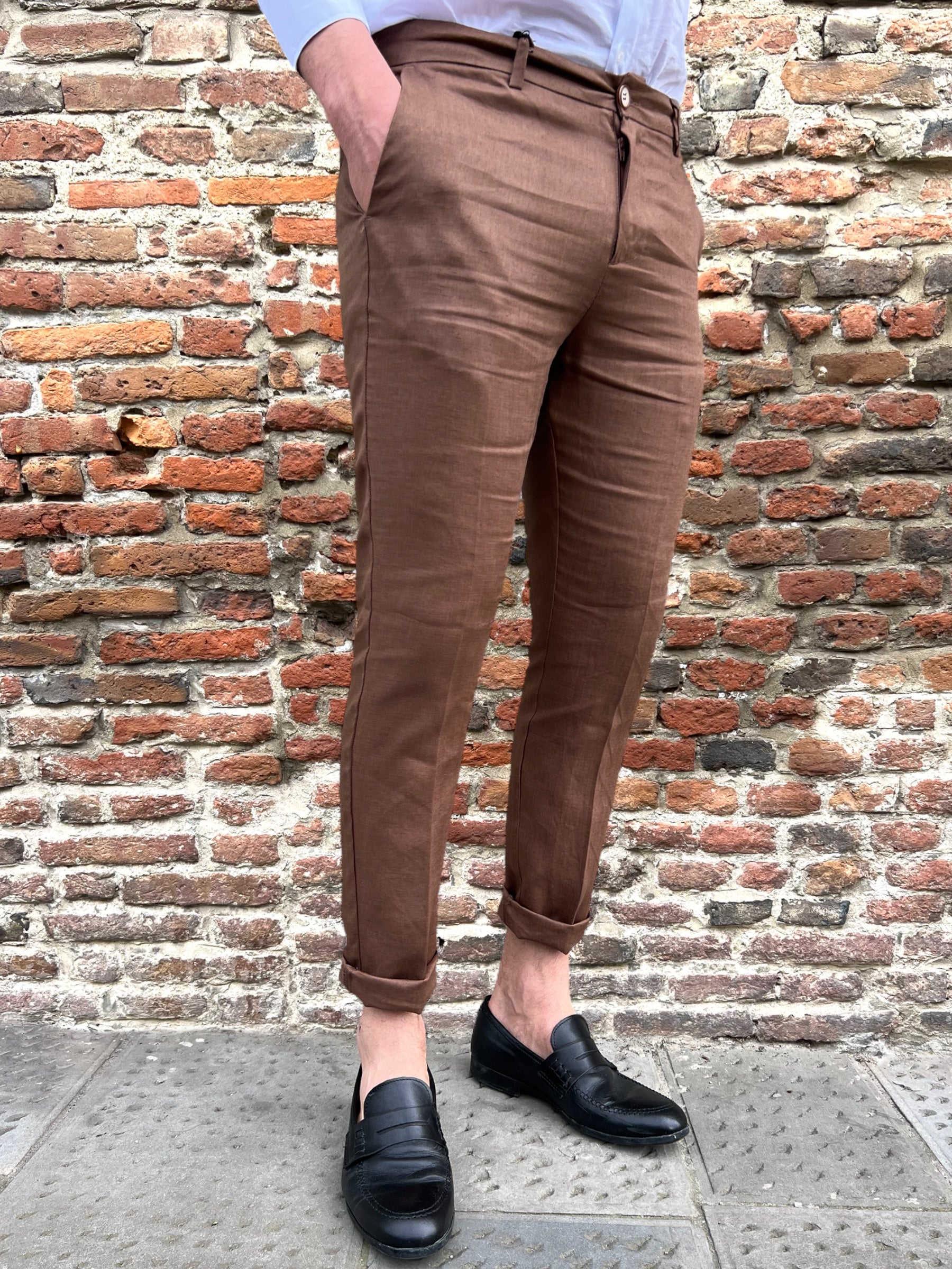 Pantalone Over-d Lino Cacao P37 (9097929261396)