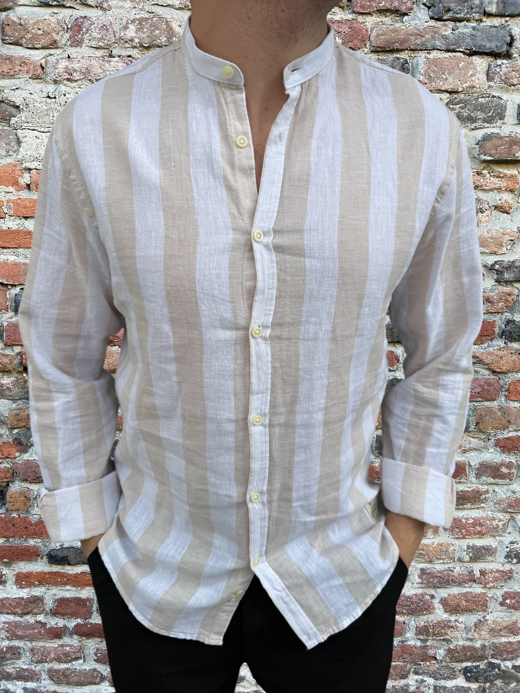 Camicia Over-d Coreana Righe Beige C15 (11907862626644)