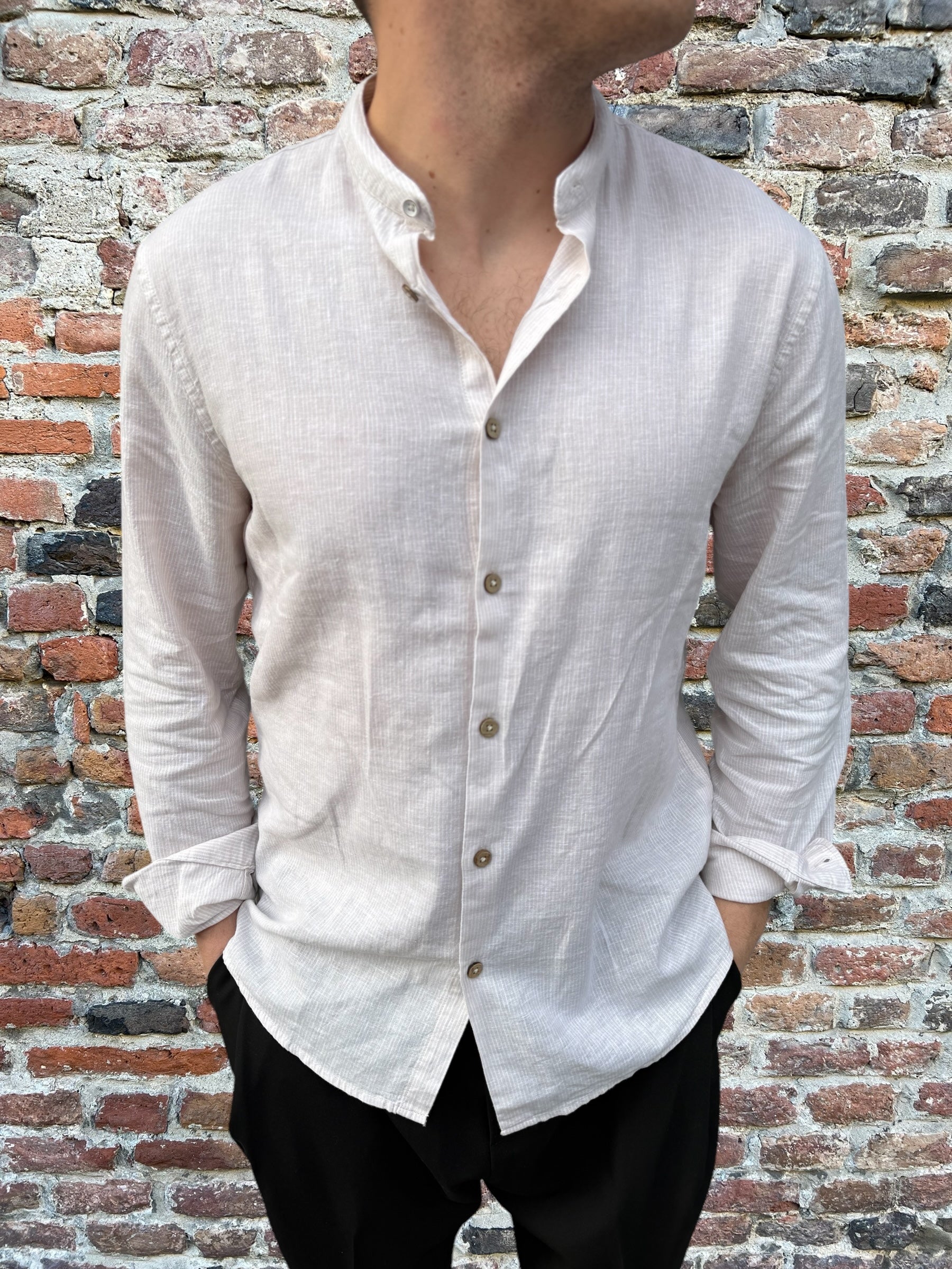 Camicia Hamaki-Ho Coreana Microriga Beige 1262 (11893570404692)