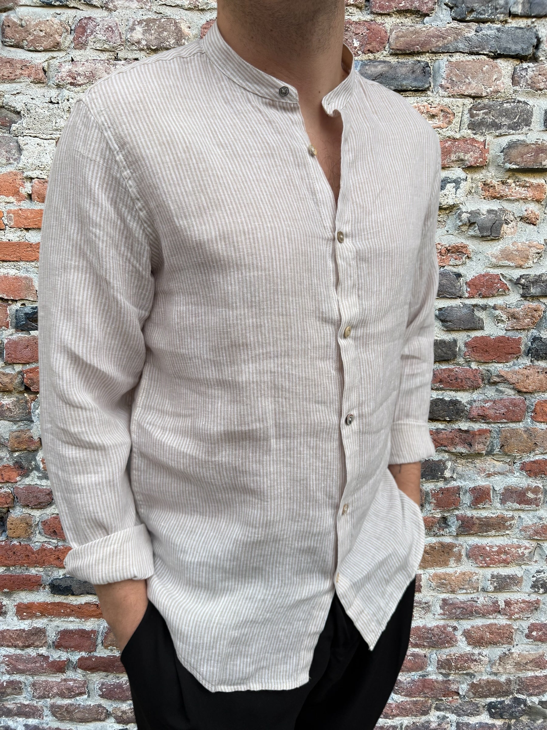 Camicia Gianni Lupo Lino Beige 7010 (11958618653012)