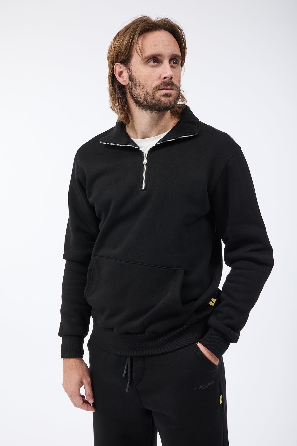 Felpa Superculture Mezza Zip Folk Nera