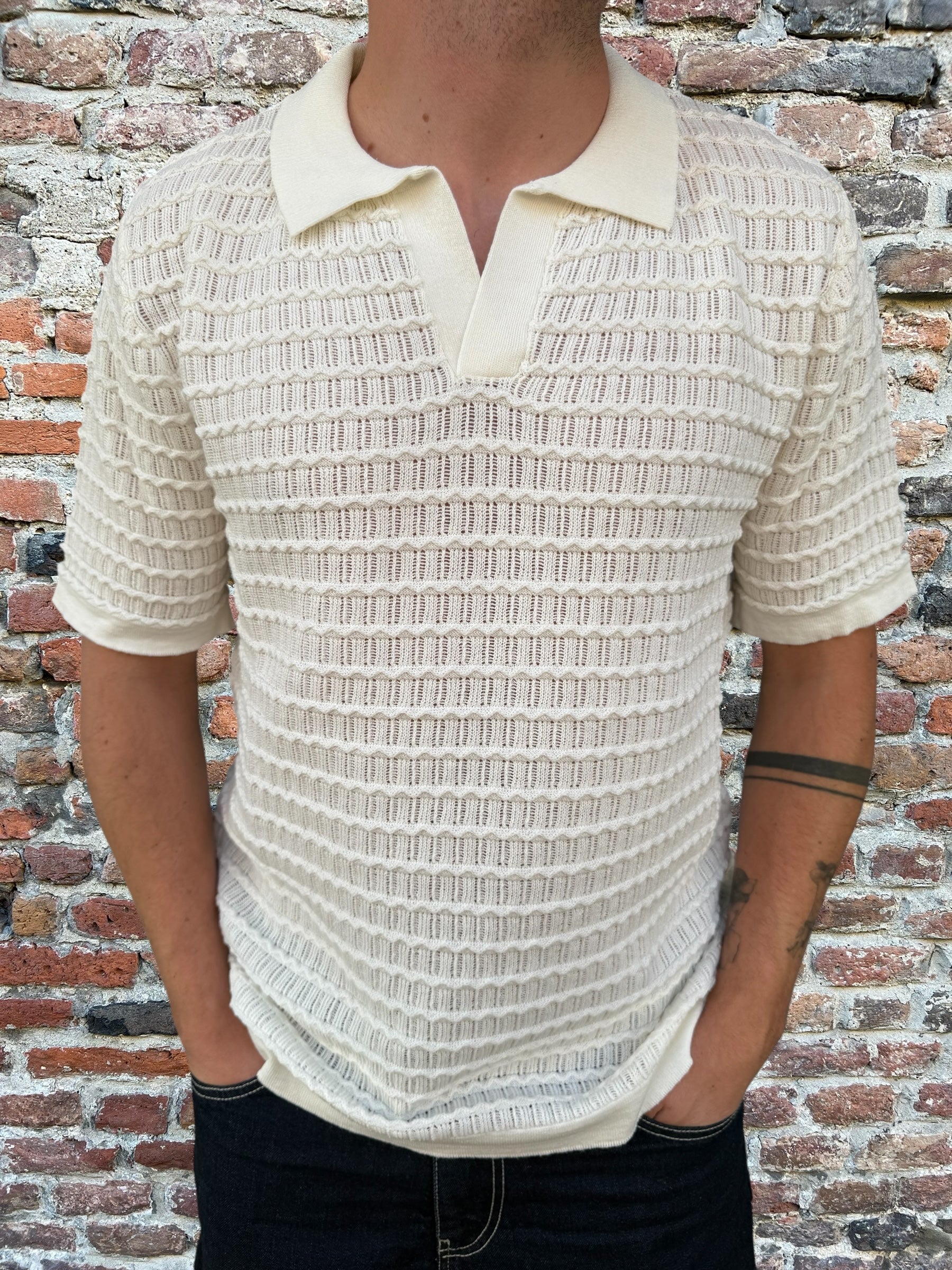Polo Imperial Trapuntata Scollo V Panna (11937534476628)