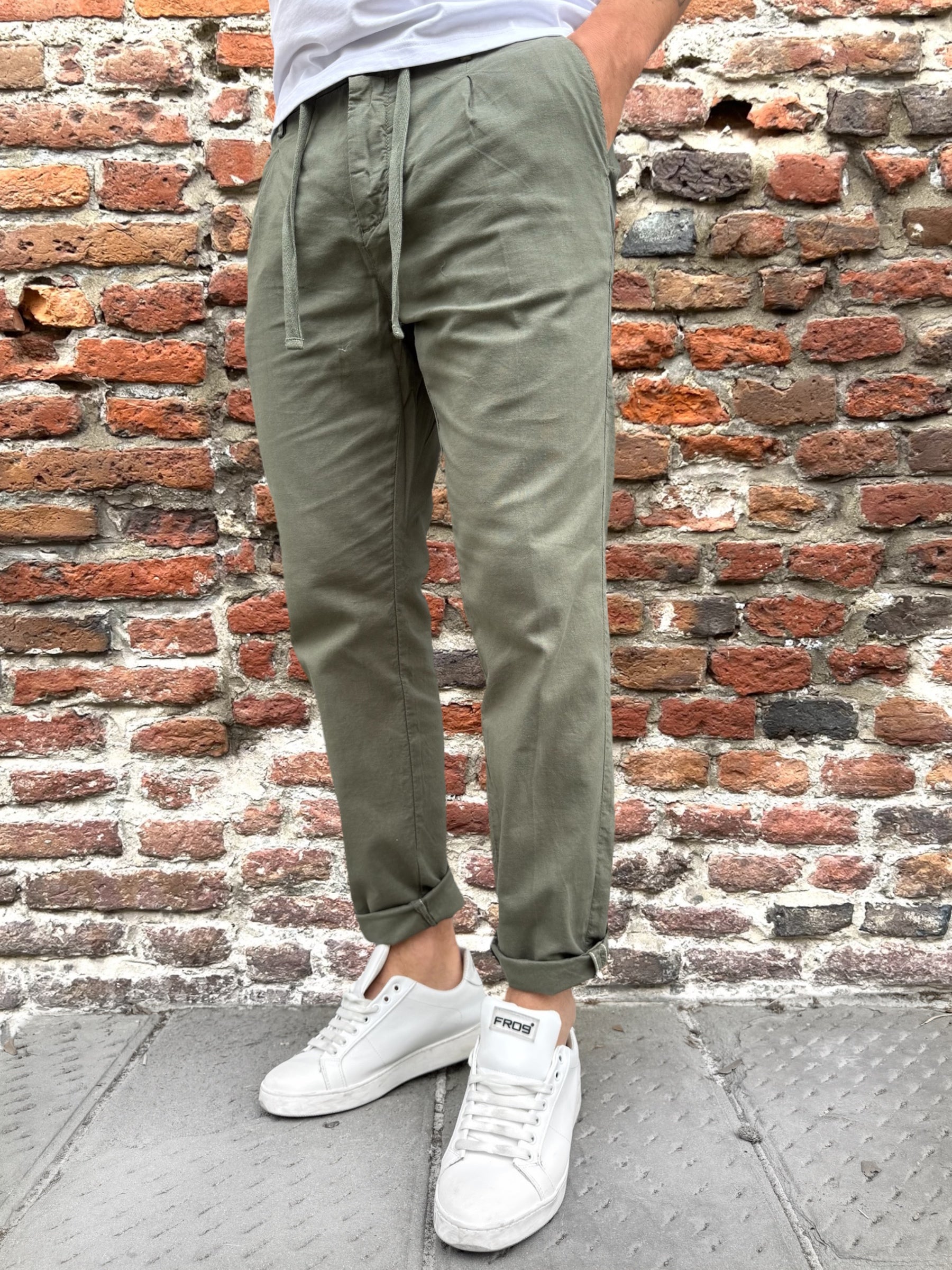 Pantalone Over-D Lino Relaxed Fit Verde P06 (12102815023444)
