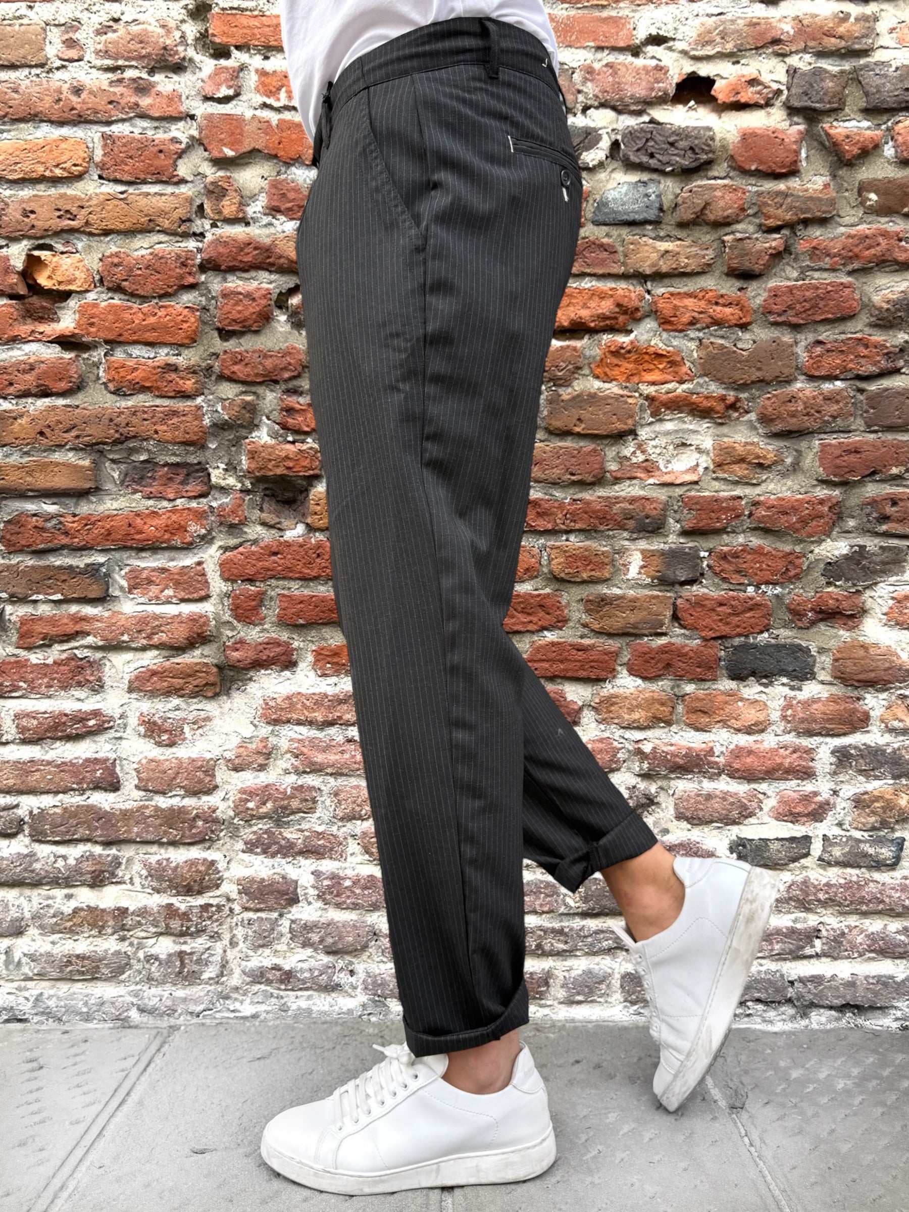 Pantalone Block Eleven Coulisse Gessato Nero (12239492055380)