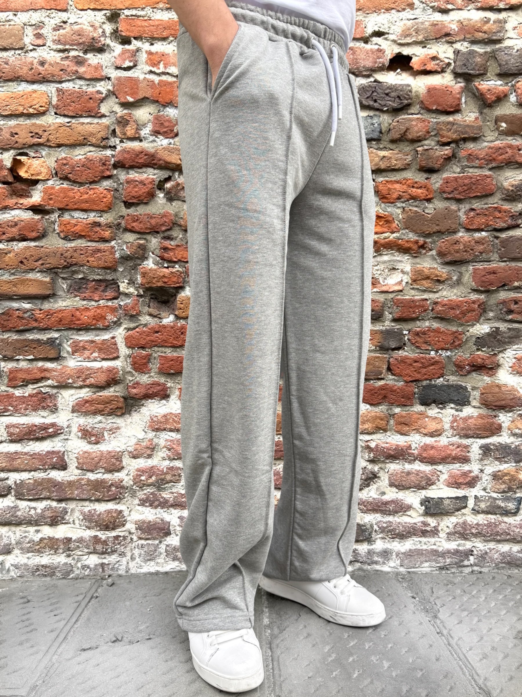 Pantalone Berna Felpa Palazzo Grigio Melange 382 (11912745222484)