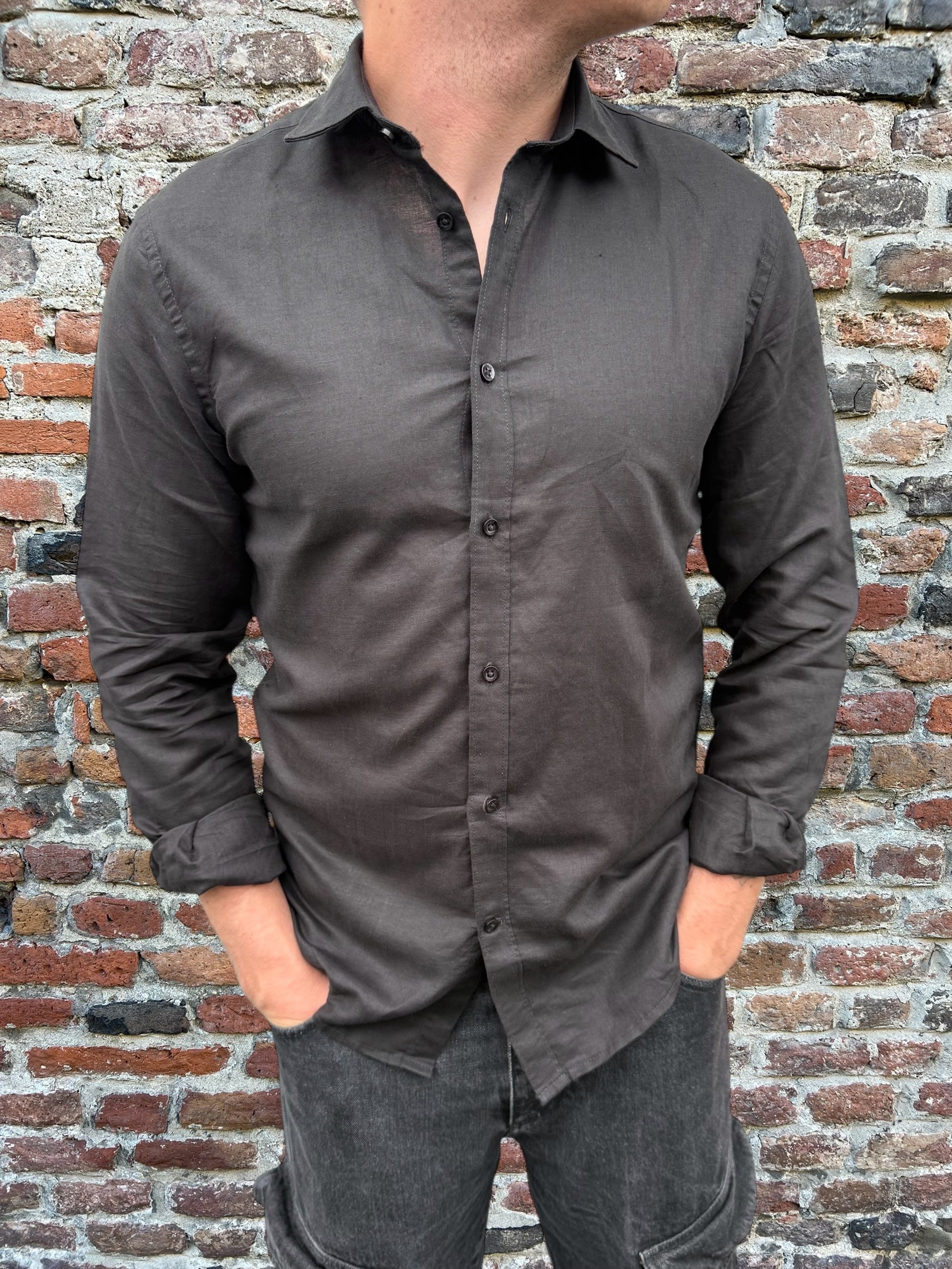 Camicia Over-d Lino Nera C27 (12064315736404)