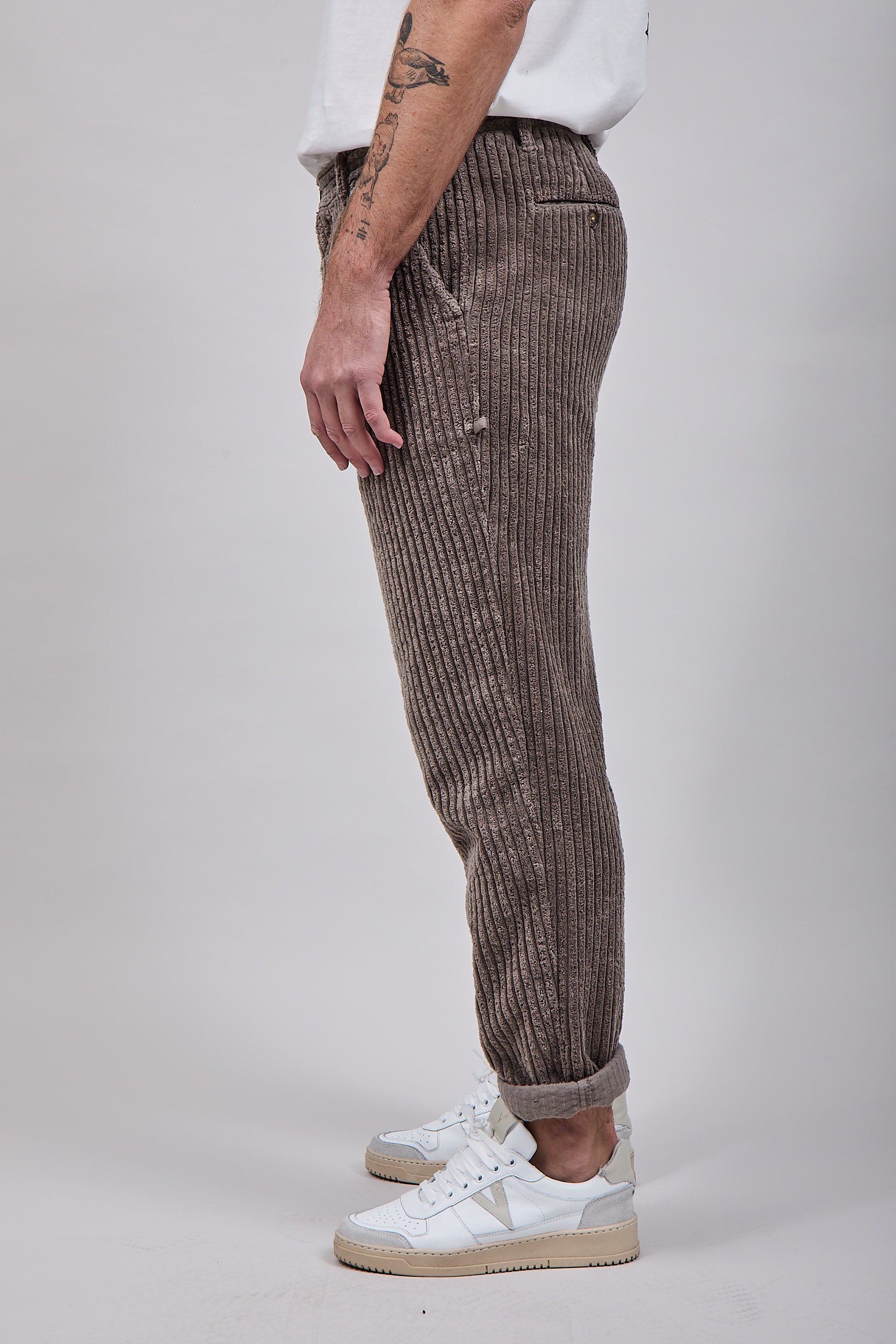 Pantalone Block Eleven Velluto Canvas Tortora