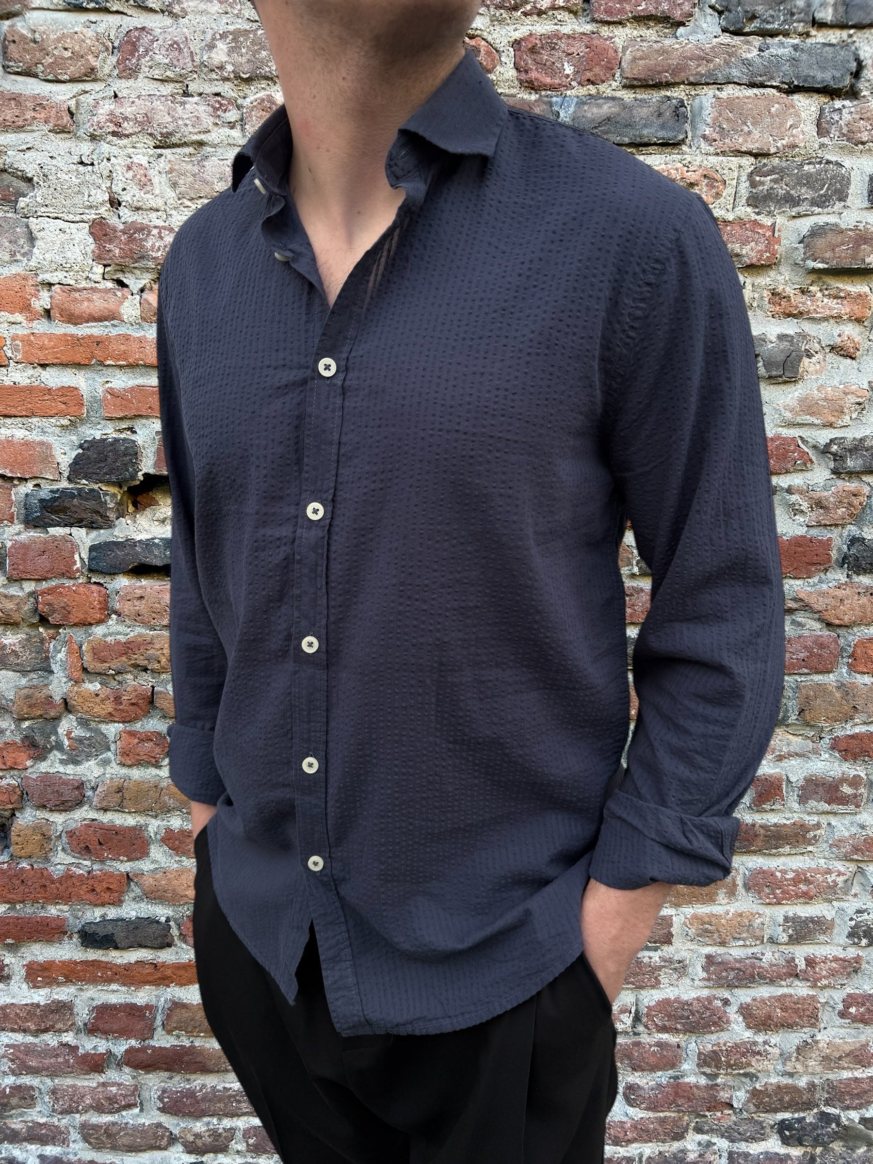 Camicia Hamaki-Ho Colletto Seersucker Blu 1269 (11893573189972)