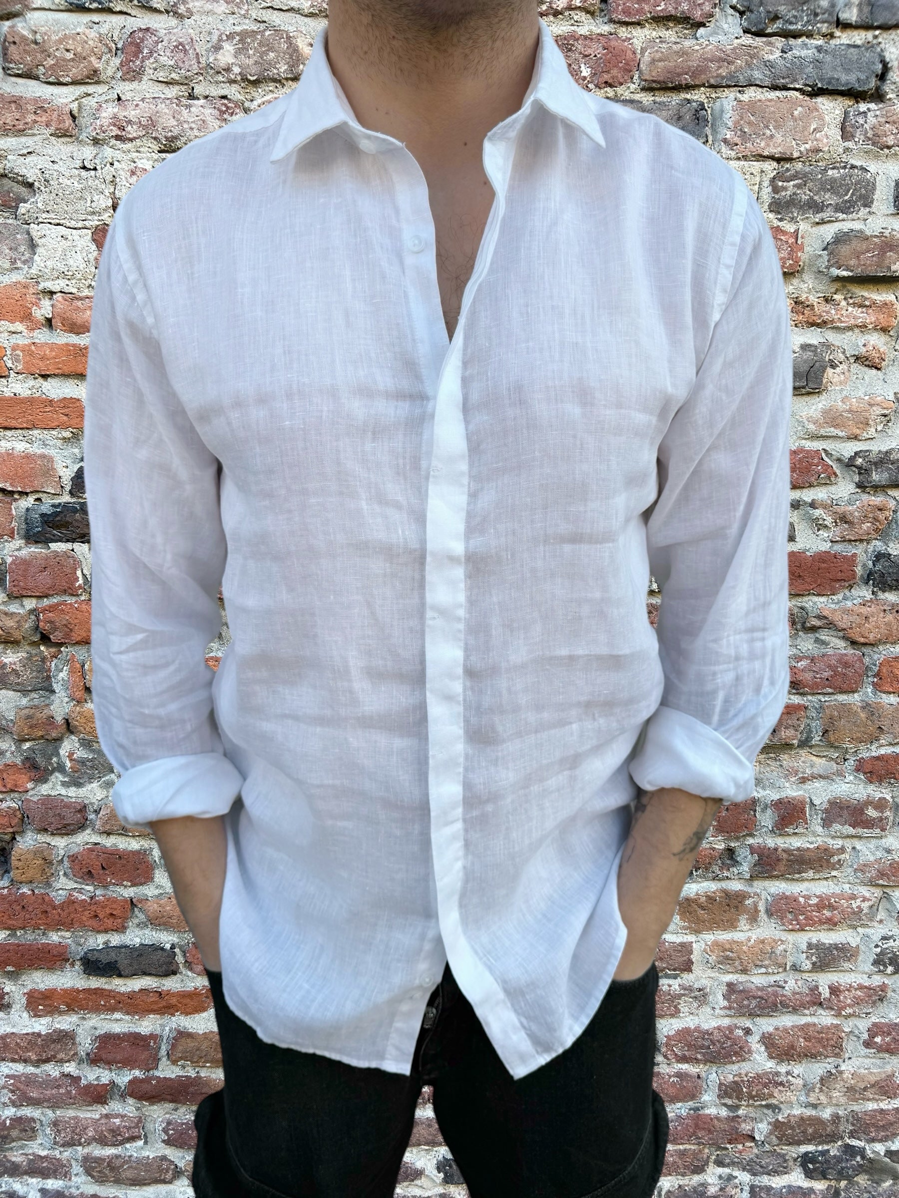 Camicia Berna Lino Bianca 199 (11926307897684)