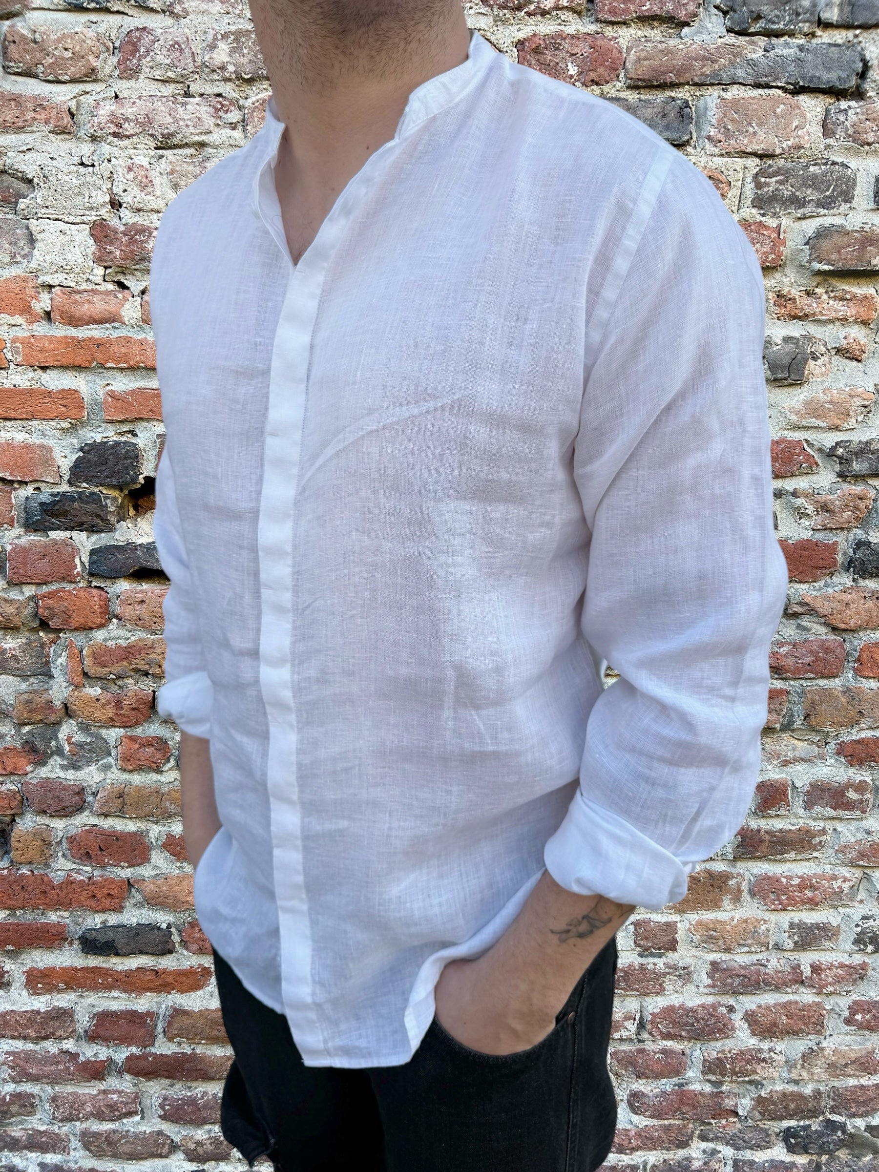 Camicia Berna Lino Coreana Bianca 200 (11926327918932)