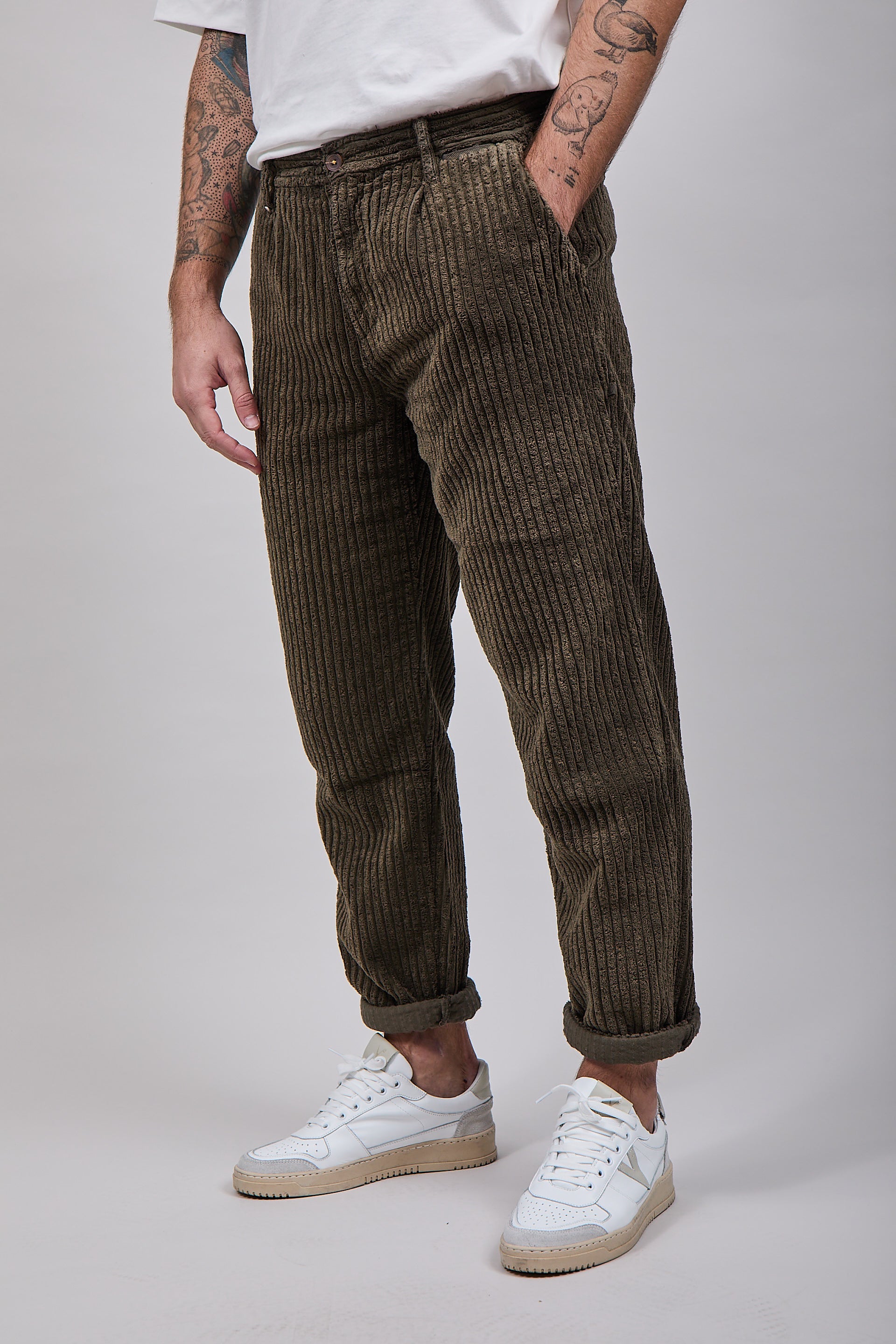 Pantalone Block Eleven Velluto Canvas Verde Oliva