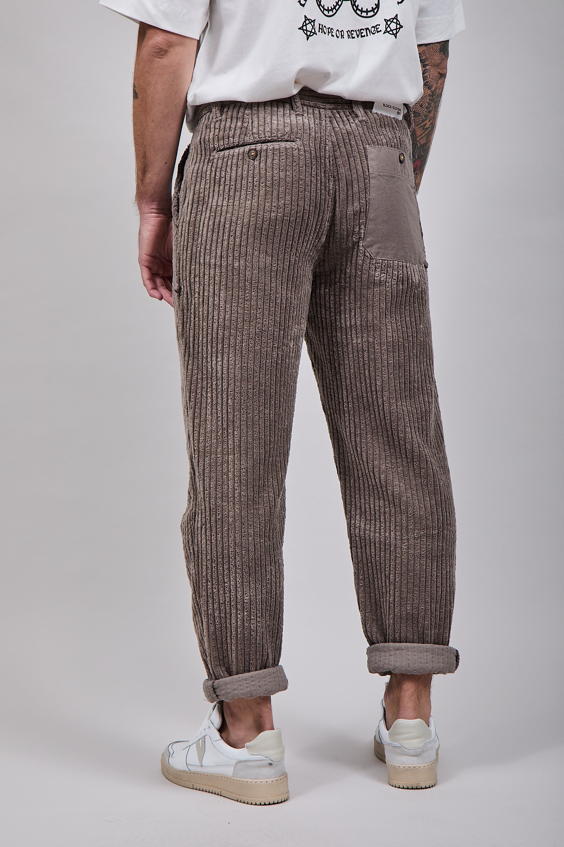 Pantalone Block Eleven Velluto Canvas Tortora