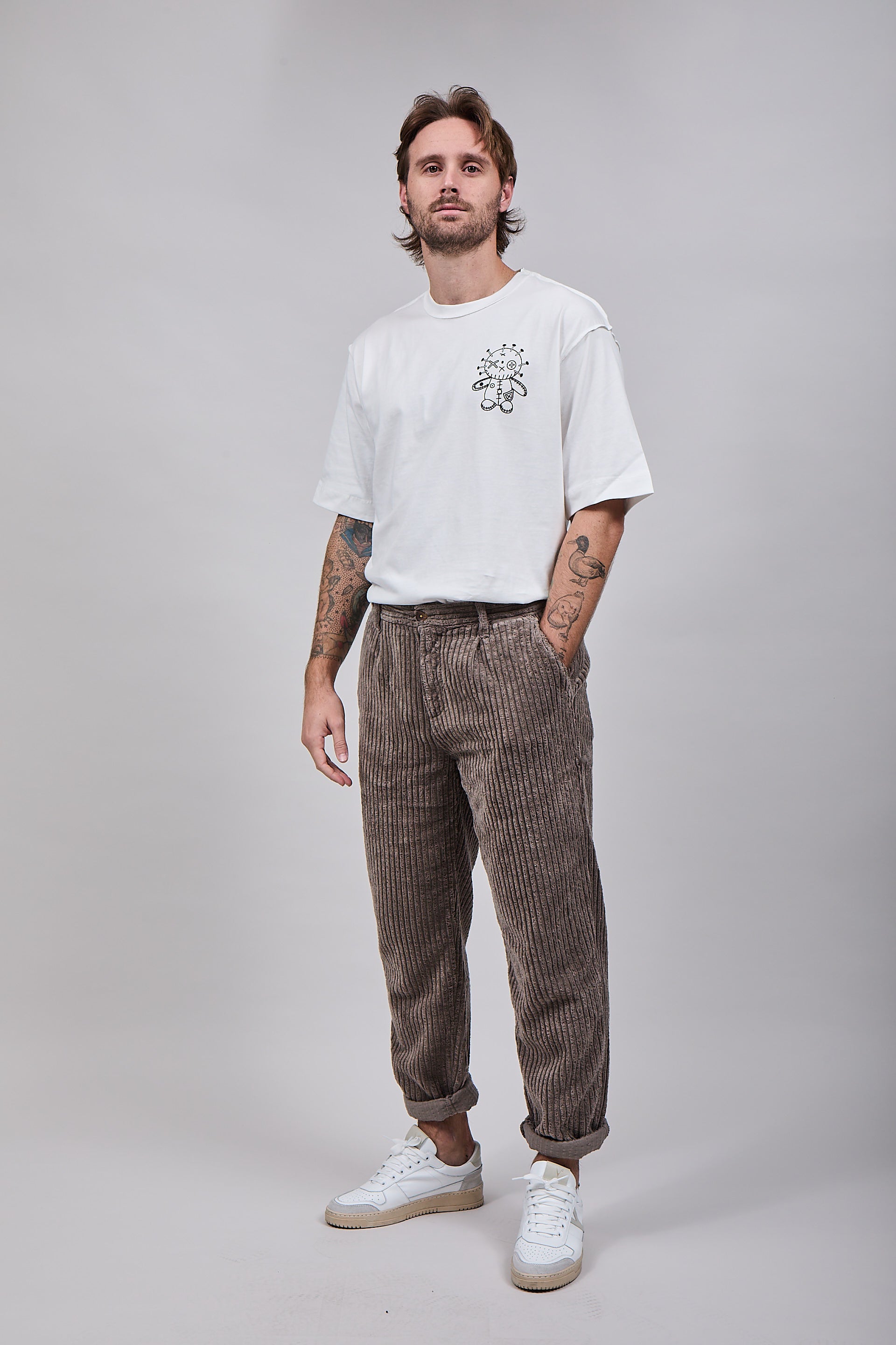 Pantalone Block Eleven Velluto Canvas Tortora