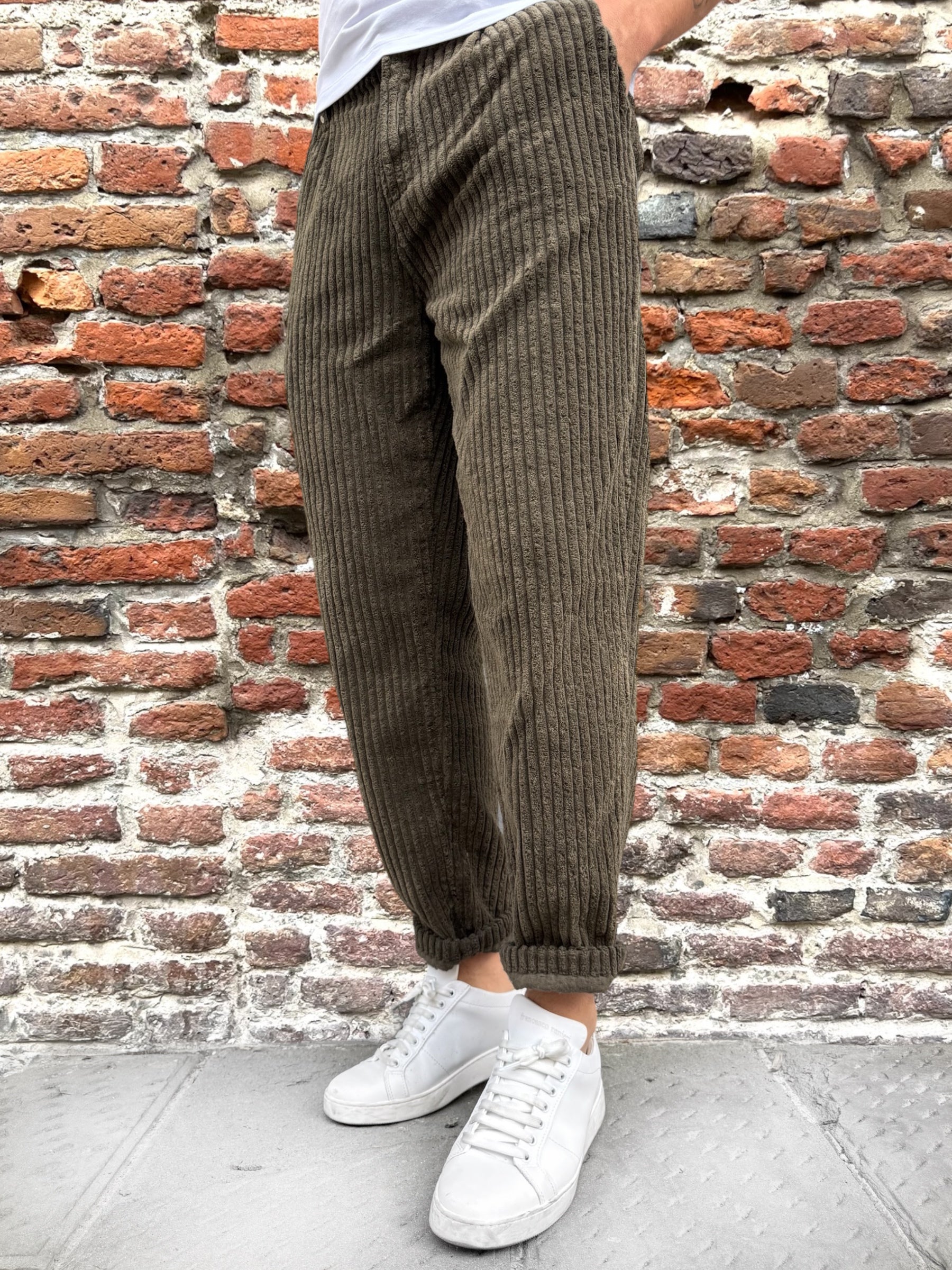 Pantalone Block Eleven Velluto Canvas Verde Oliva (12242330550612)