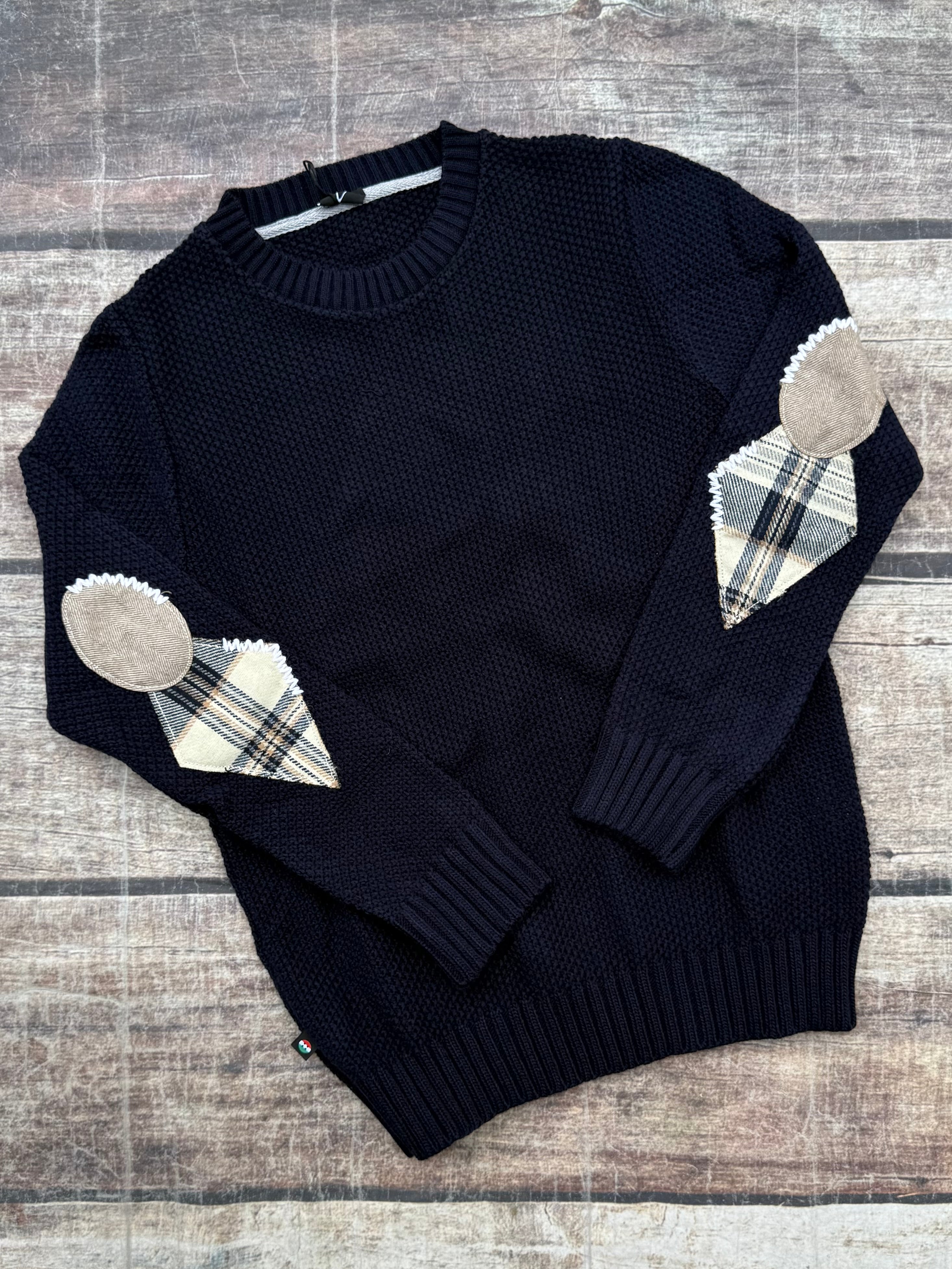 Maglione V2 Punto Riso Toppe Blu (12255735939412)