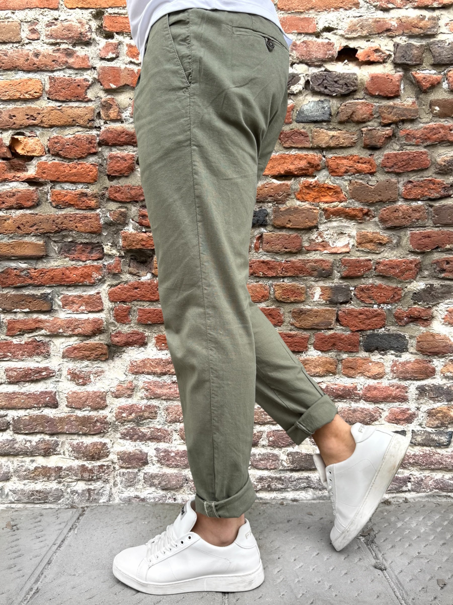 Pantalone Over-D Lino Relaxed Fit Verde P06 (12102815023444)