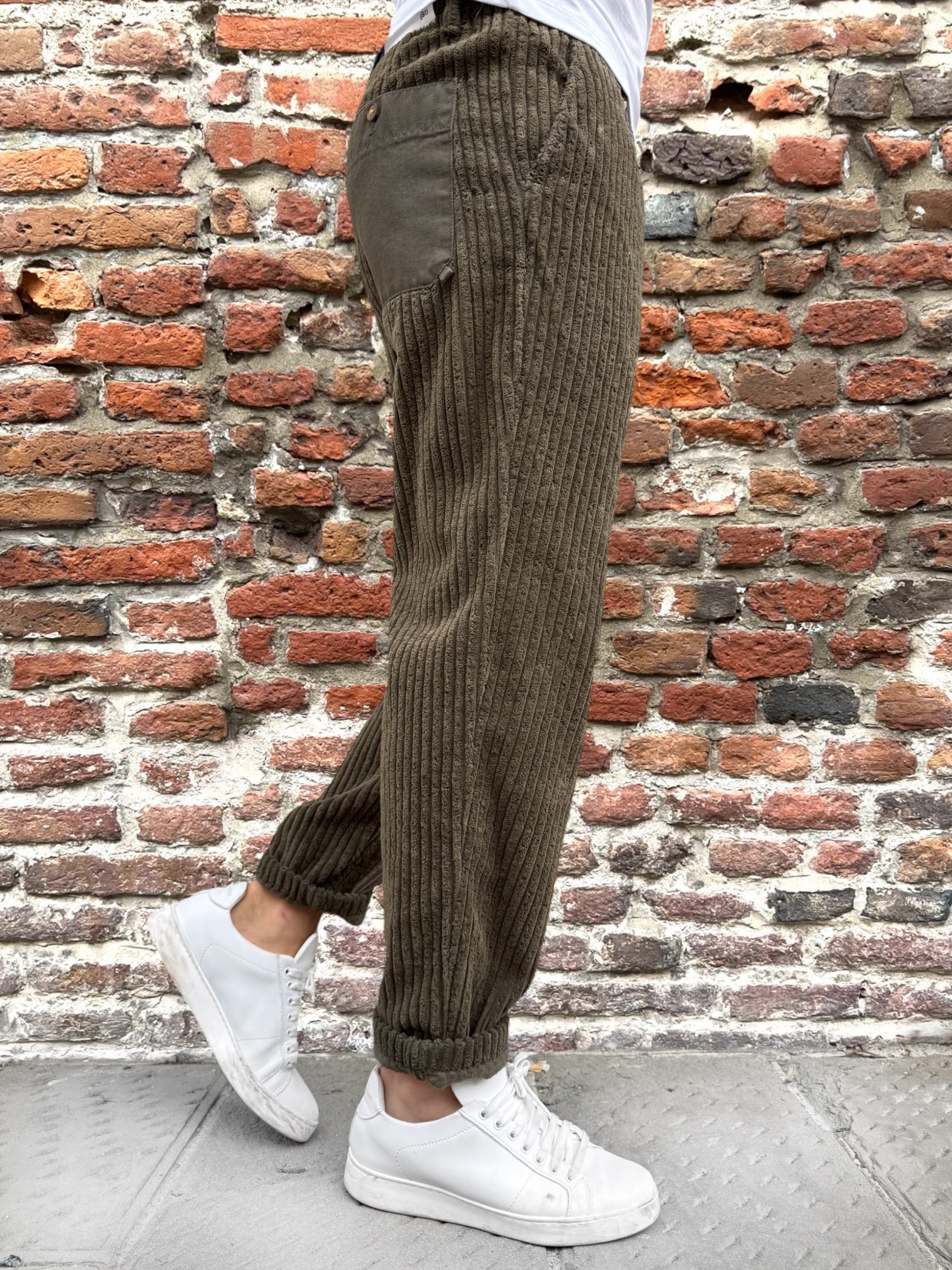 Pantalone Block Eleven Velluto Canvas Verde Oliva (12242330550612)