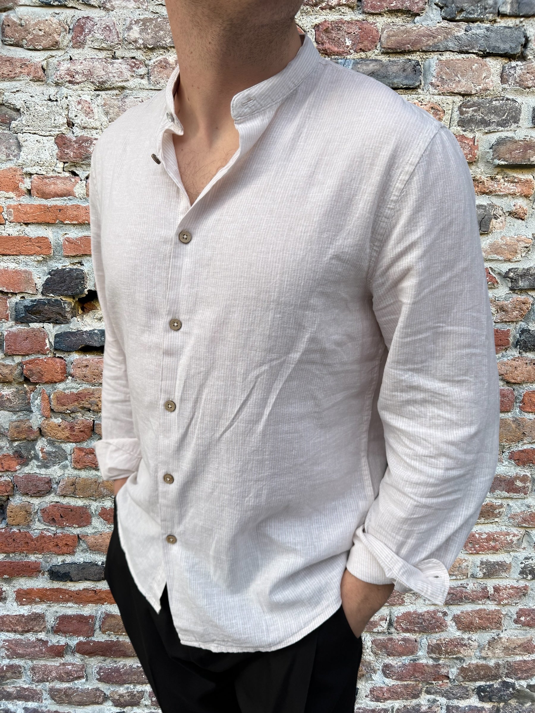 Camicia Hamaki-Ho Coreana Microriga Beige 1262 (11893570404692)