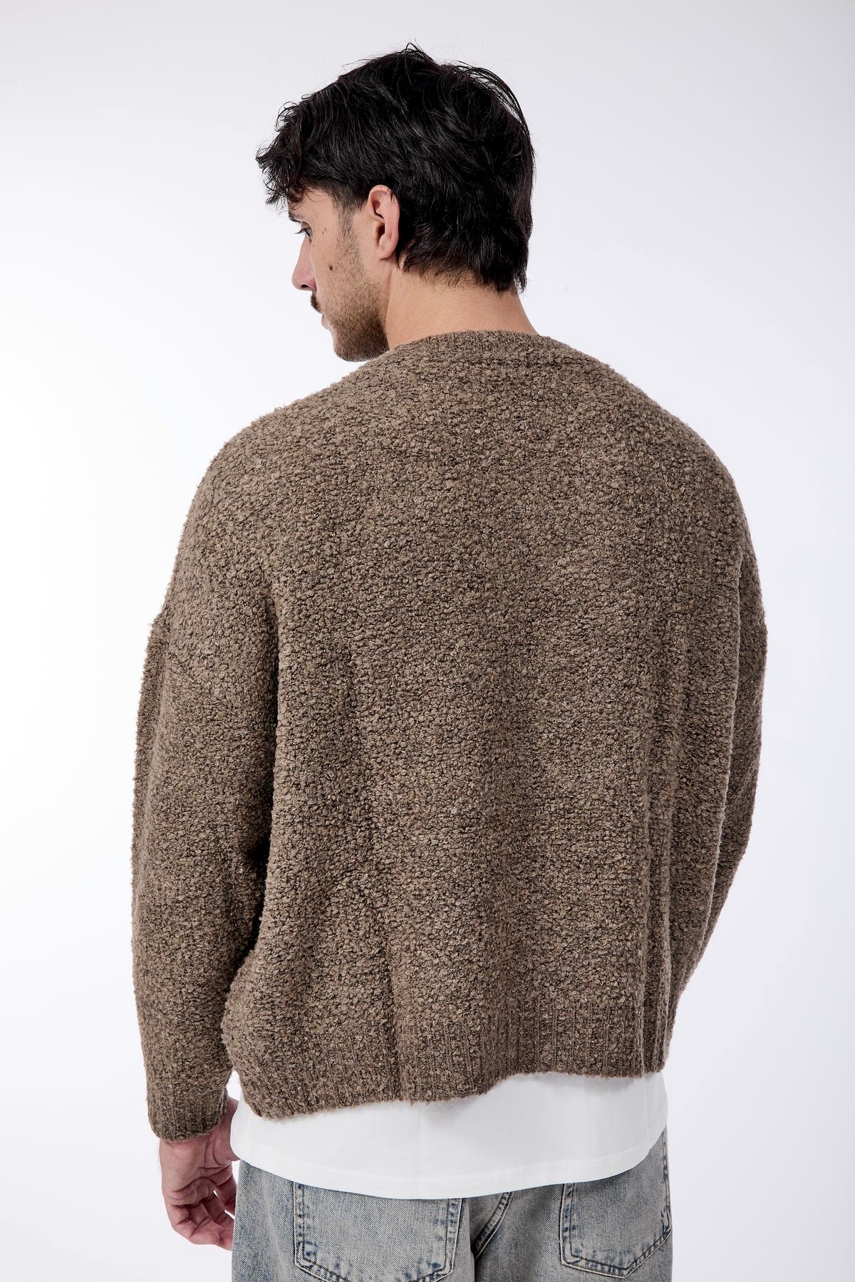 Maglione Over-d Bouclé Cropped Fango M65