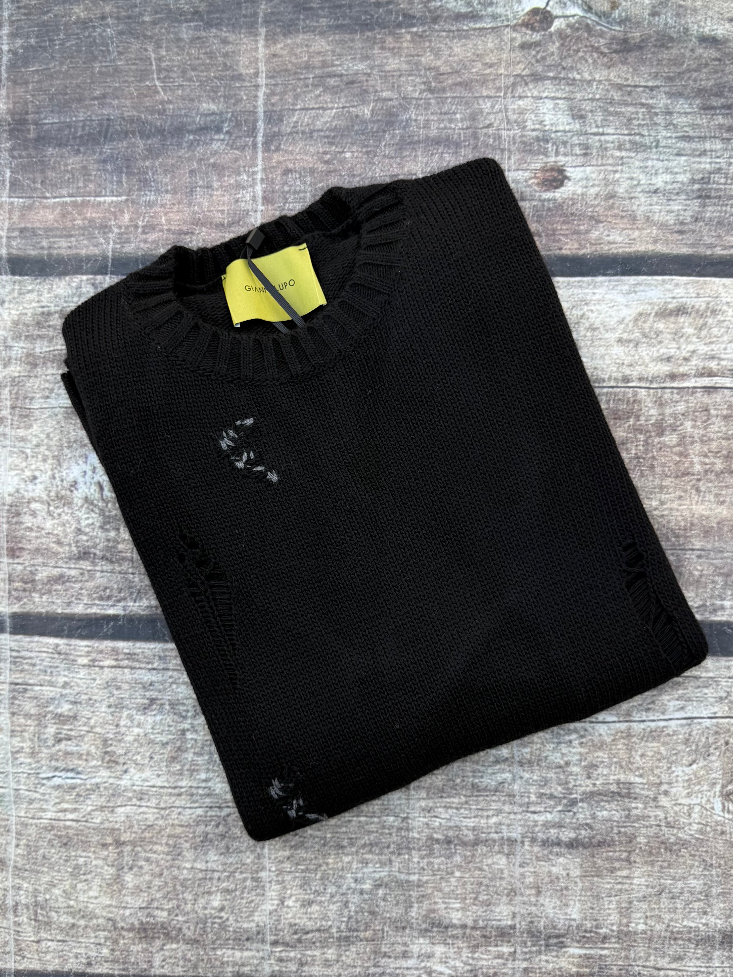 Maglione Gisìanni Lupo Strappi Nero 1010 (12234423992660)