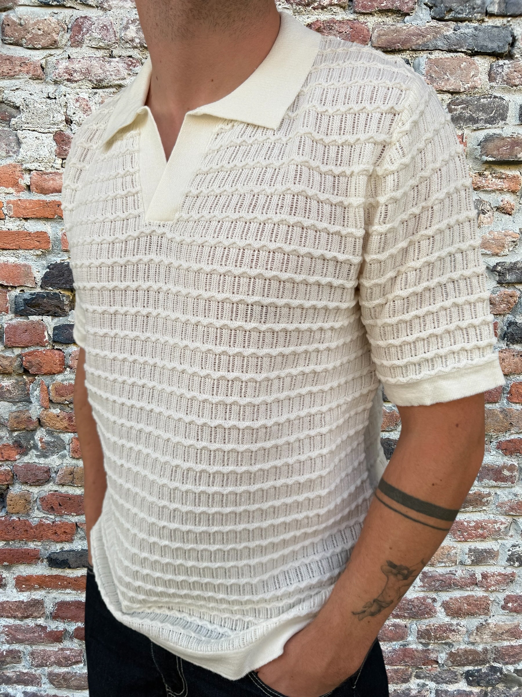 Polo Imperial Trapuntata Scollo V Panna (11937534476628)