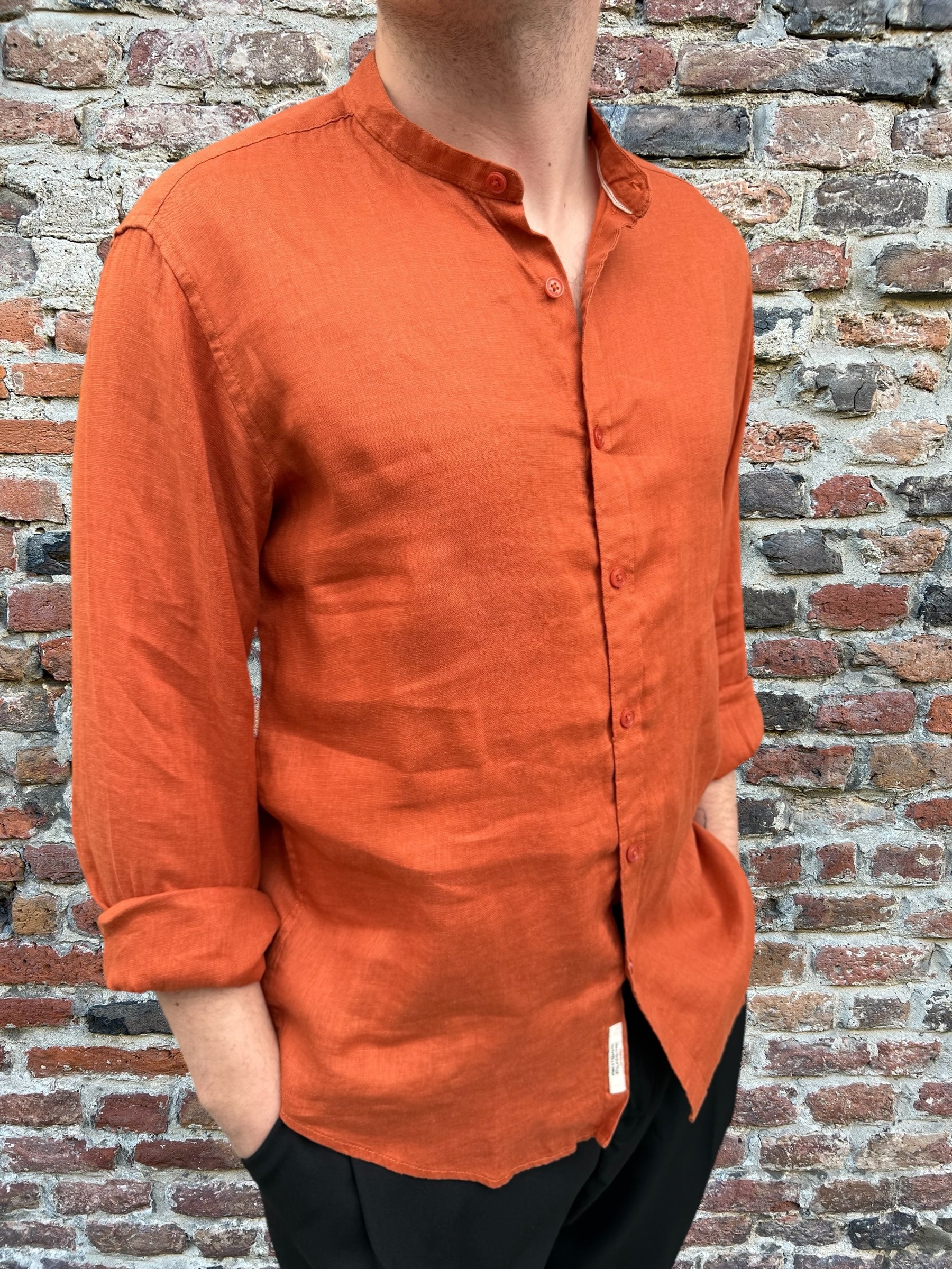 Camicia Gianni Lupo Lino Coreana Ruggine 7620 (11945565847892)