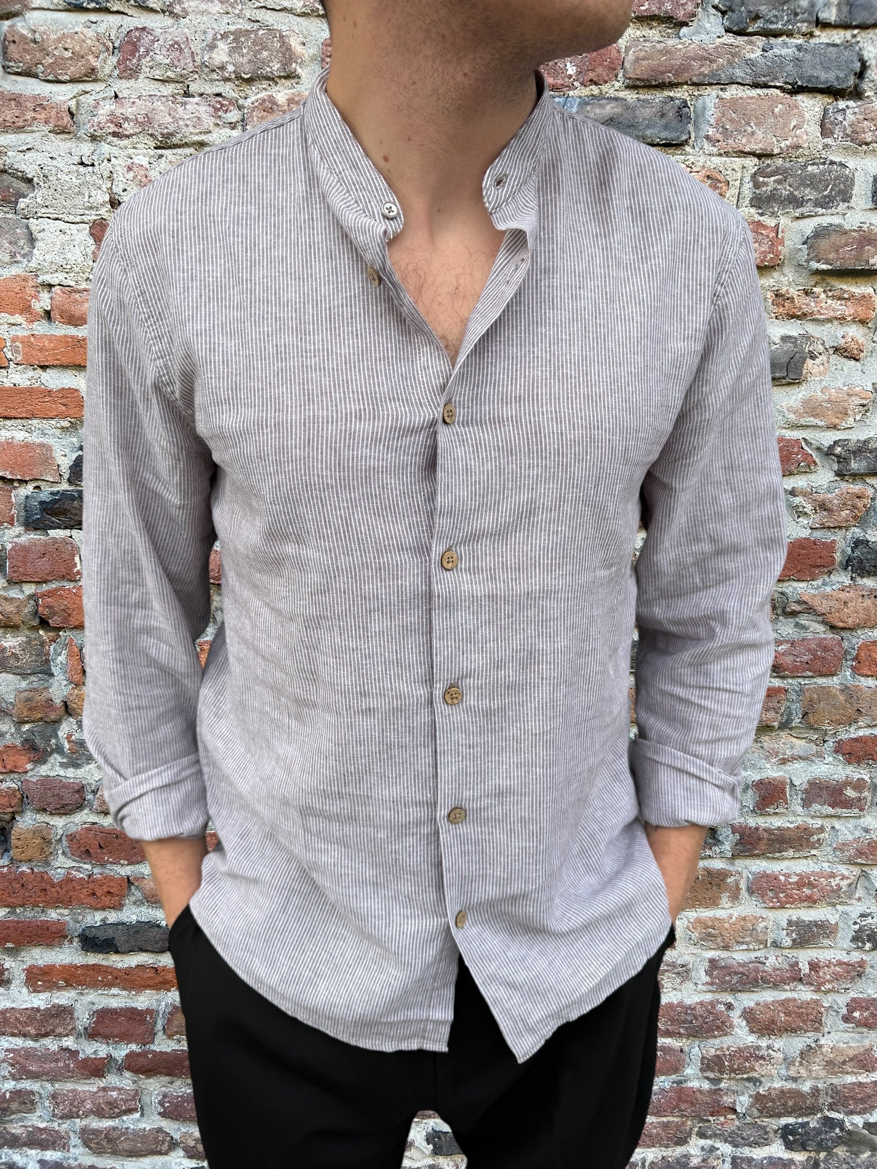 Camicia Hamaki-Ho Coreana Microriga Fango 1262 (11893570699604)