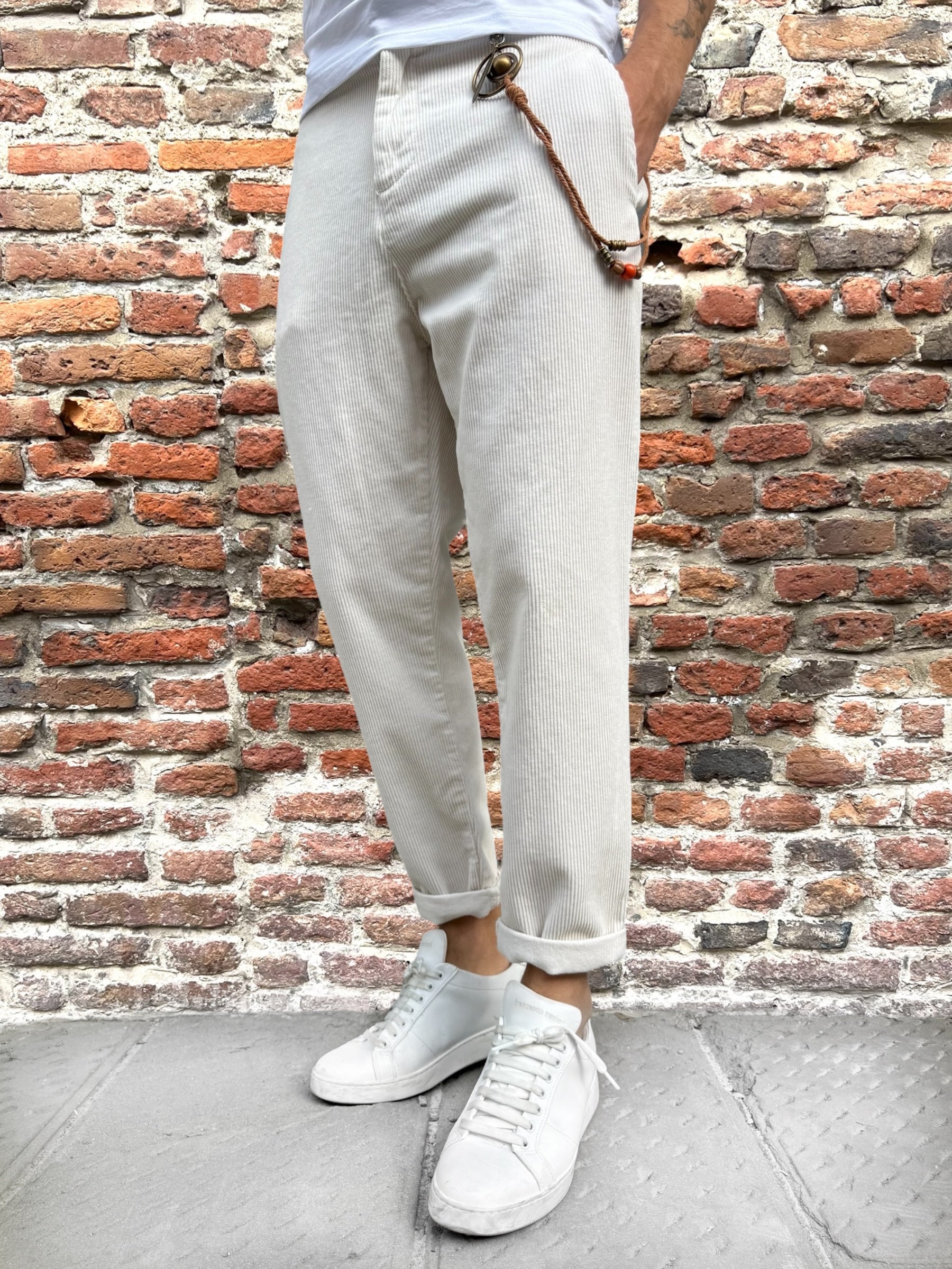 Pantalone Over-D Velluto Tapered Panna P57 (12267067834708)