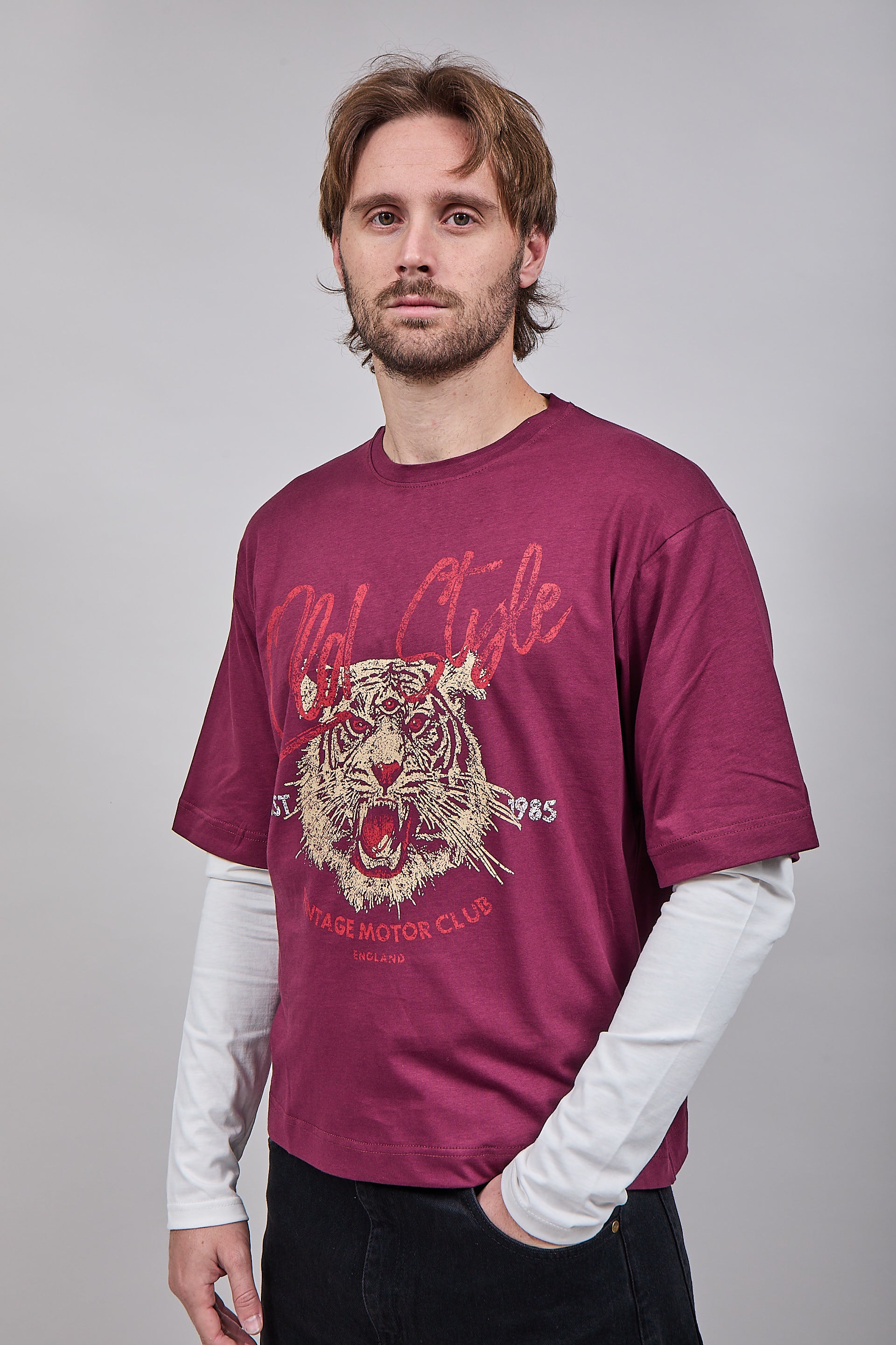 T-shirt Doppiamanica Berna Tigre Bordeaux