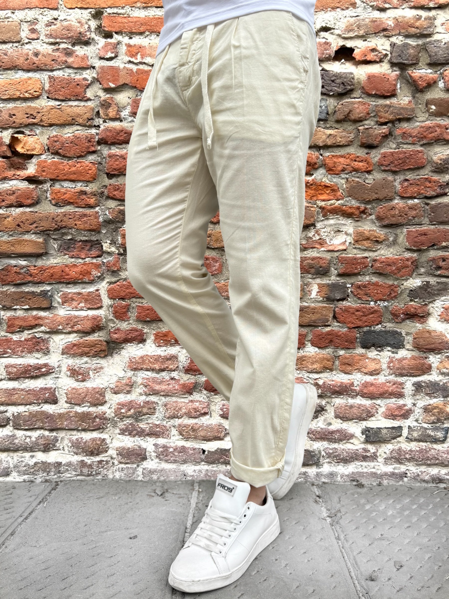 Pantalone Over-D Lino Relaxed Fit Panna P06 (12102813483348)