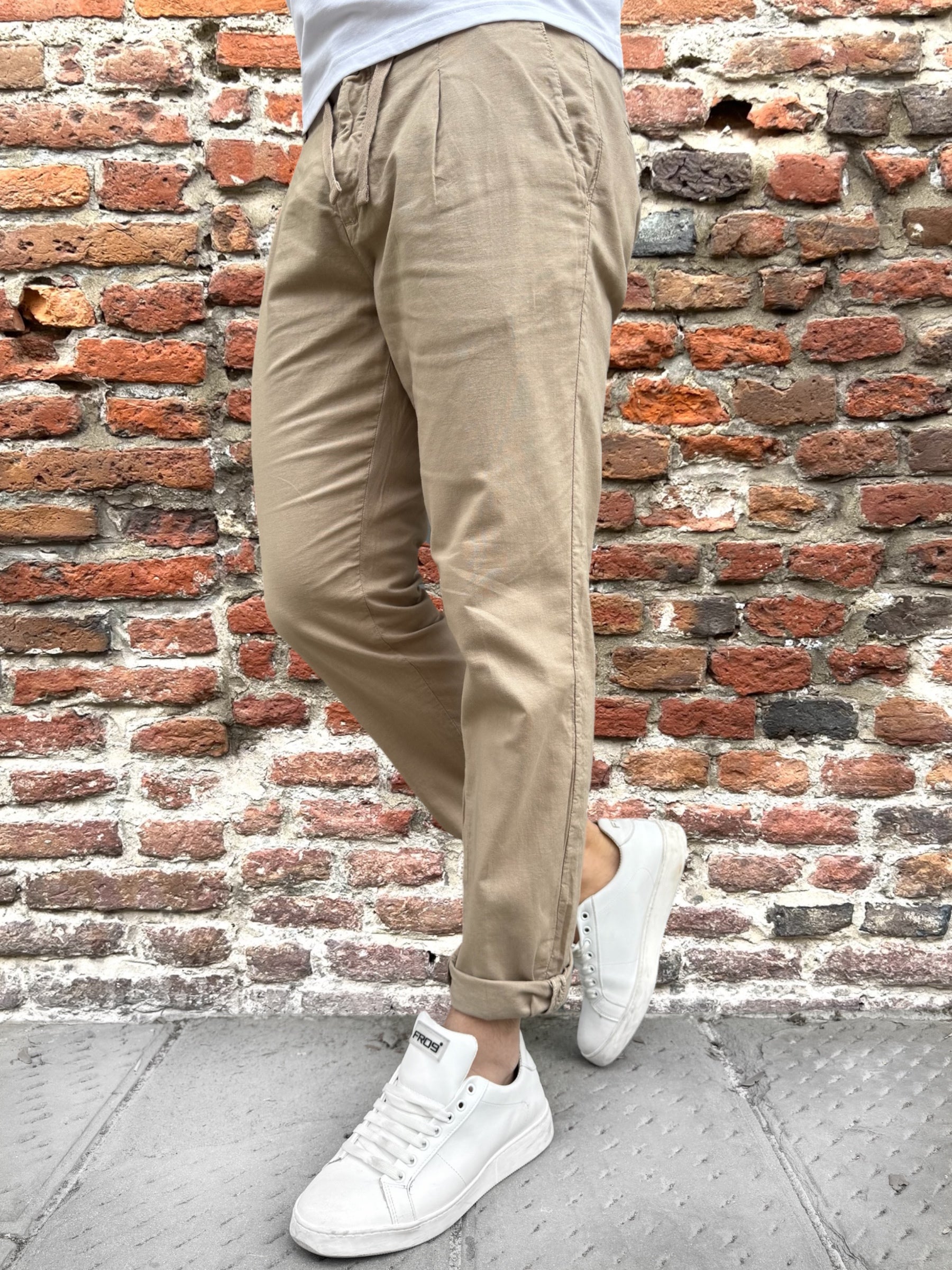 Pantalone Over-D Lino Relaxed Fit Beige P06 (12102814335316)